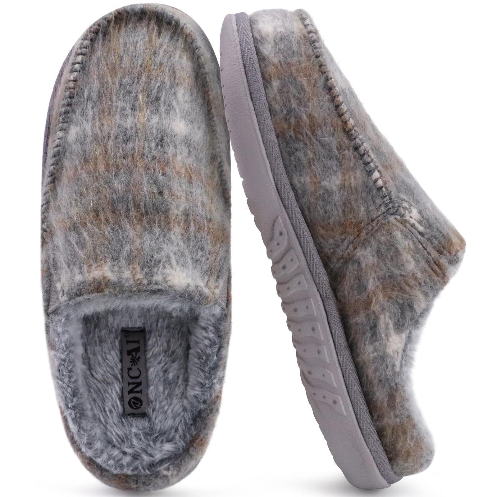 ONCAI Pantofole Donna Peluche Tessuto di Lana Houndstooth Misto Cotone Morbido Memory Foam Comode Plaid Pelliccia sintetica Ciabatte da casa Interno Esterno Tappetino Yoga Suola di Gomma Taglie 35-42