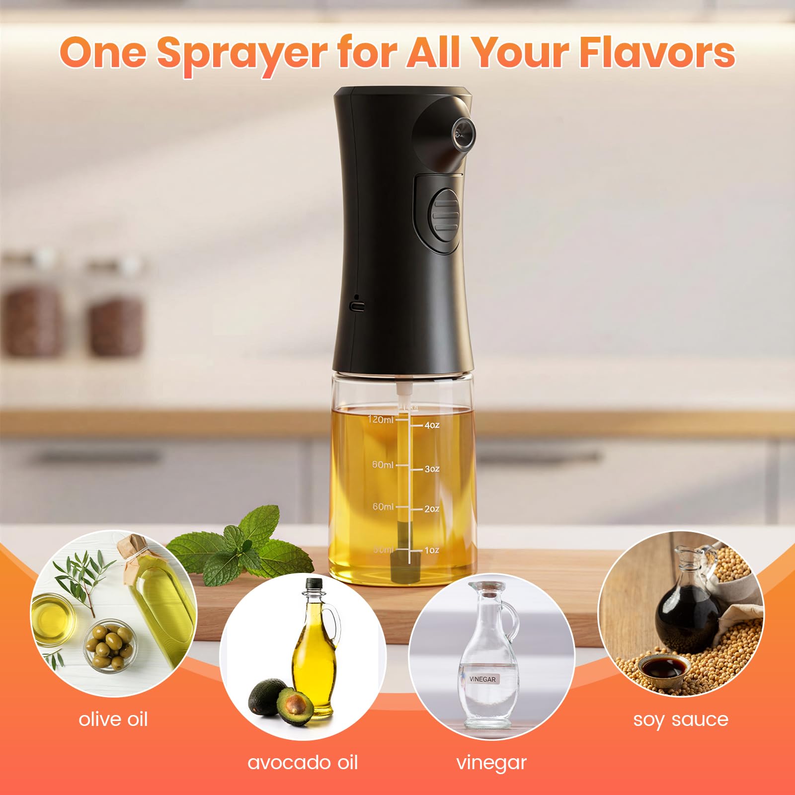 Pulverizador de aceite eléctrico para cocinar, rociador de aceite de oliva de vidrio recargable, botella de pulverización continua de niebla fina a pilas para freidora de aire, ensalada