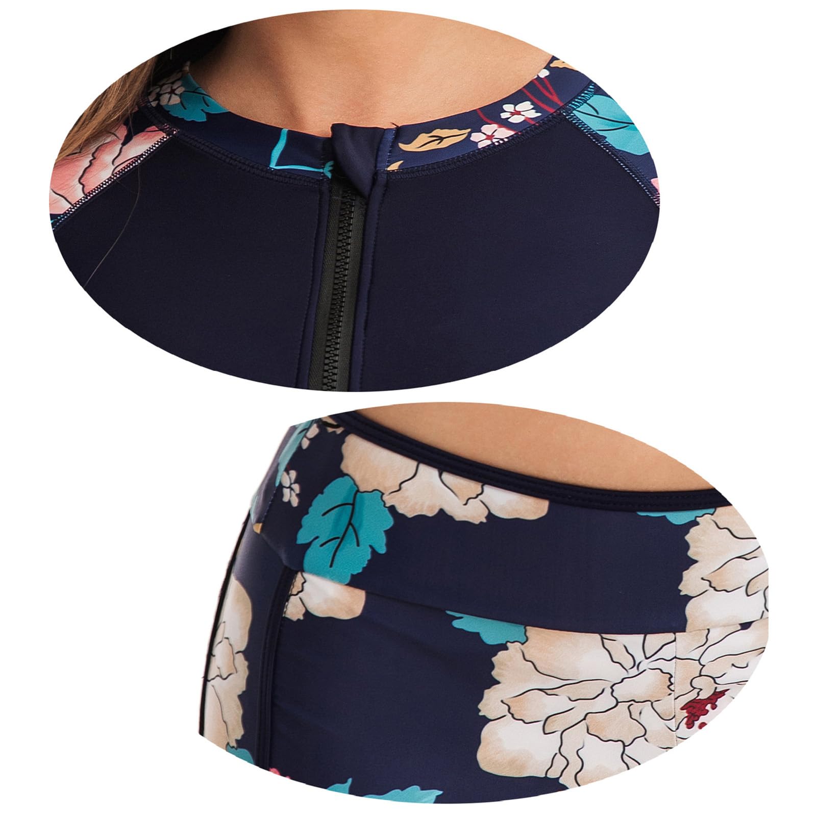 TOVCHEI Split Swimsuit Women Front Zipper Long-Sleeved Top Shorts Diving Suit Summer Sunscreen Anti-Jellyfish Surfing Suit,Blue,XL