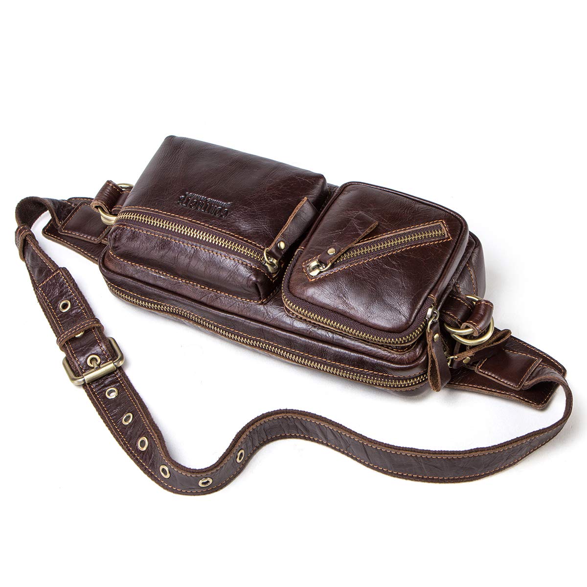 Contacts vintage prawdziwa skóra crossbody talia torba nerka torebka pakiet do telefonu komórkowego kawy