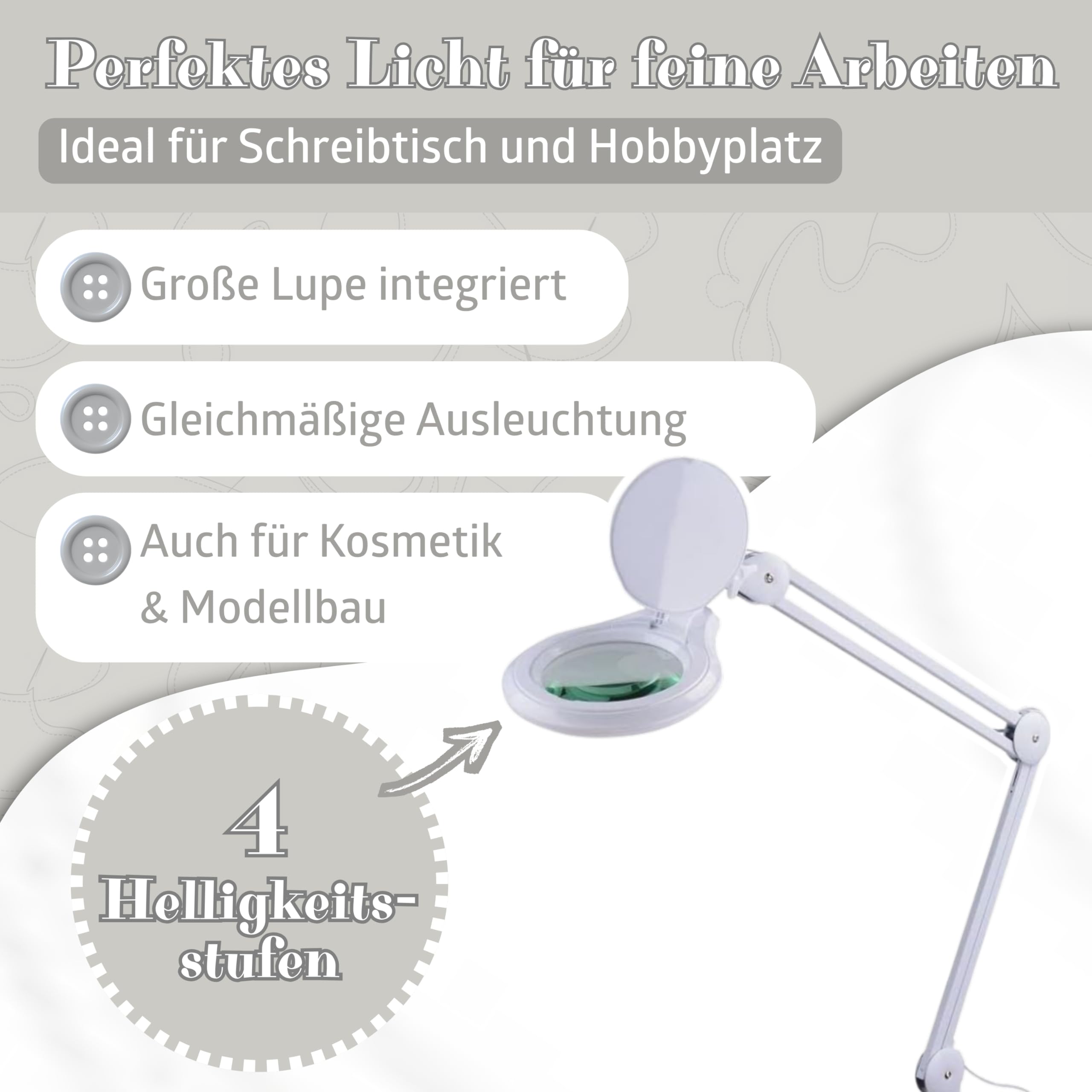 SEMPLIX LED Lupen-Tischleuchte, 3D, Weiß | Linse 127 mm