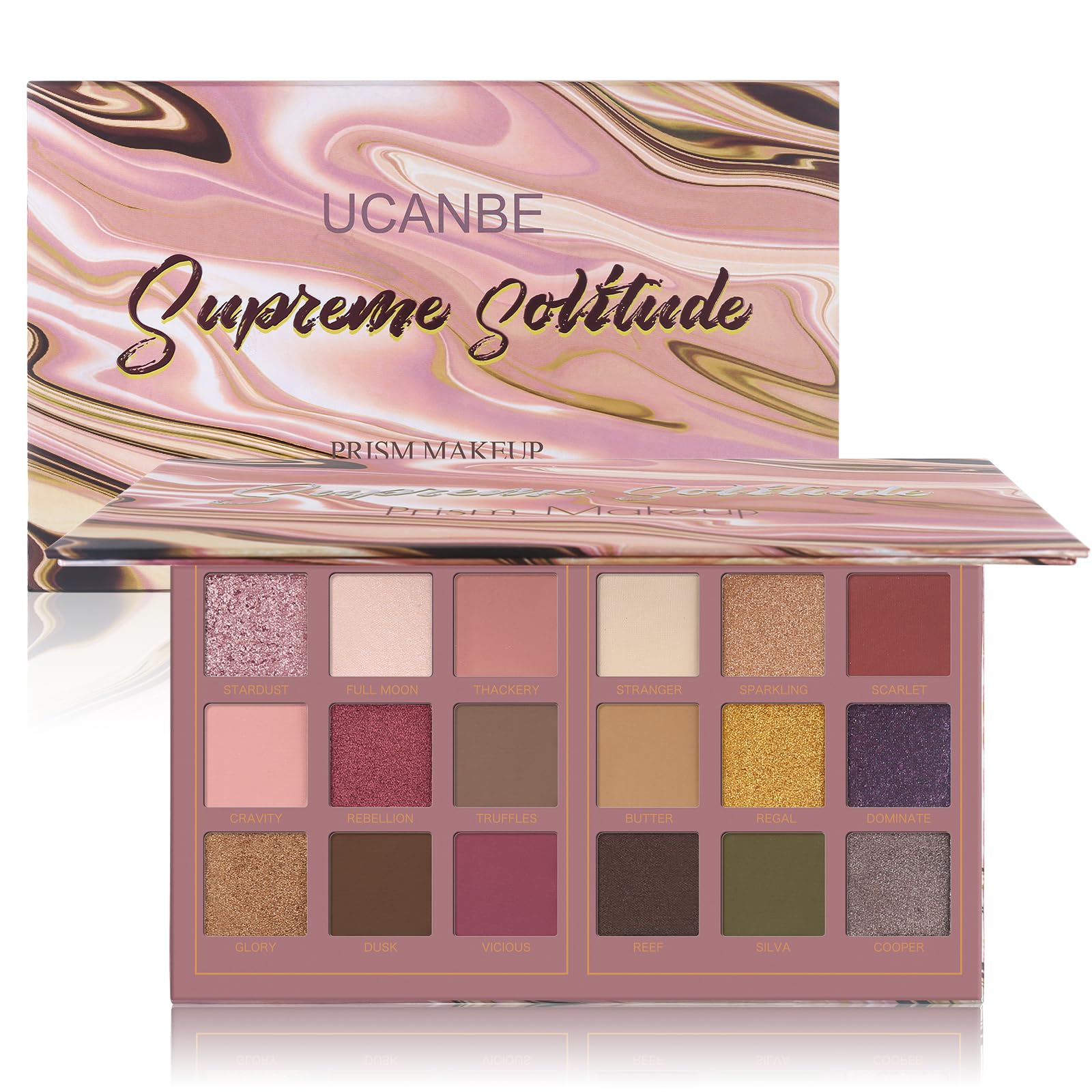 UCANBE Matte Eyeshadow Palette Pro 18 Colors Pigmented Shimmer Glitter Eye Shadow Palette, Blendable Long Lasting Waterproof Rosy Makeup Cosmetics Halloween Valentine Gift Makeup Kit (04# Solitude)