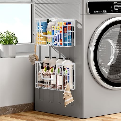 Miniatura 8 de Juego de 2 estantes magnéticos para refrigerador, cesta magnética blanca para almacenamiento organizador de refrigerador, contenedores de