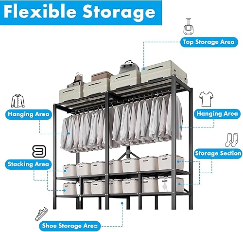 Miniatura 7 de Armario Portátil de Servicio Pesado con Cubierta 1200 Libras Perchero Plegable Cubierto para Colgar Ropa Sistema de Armario Guardarropa Perchero