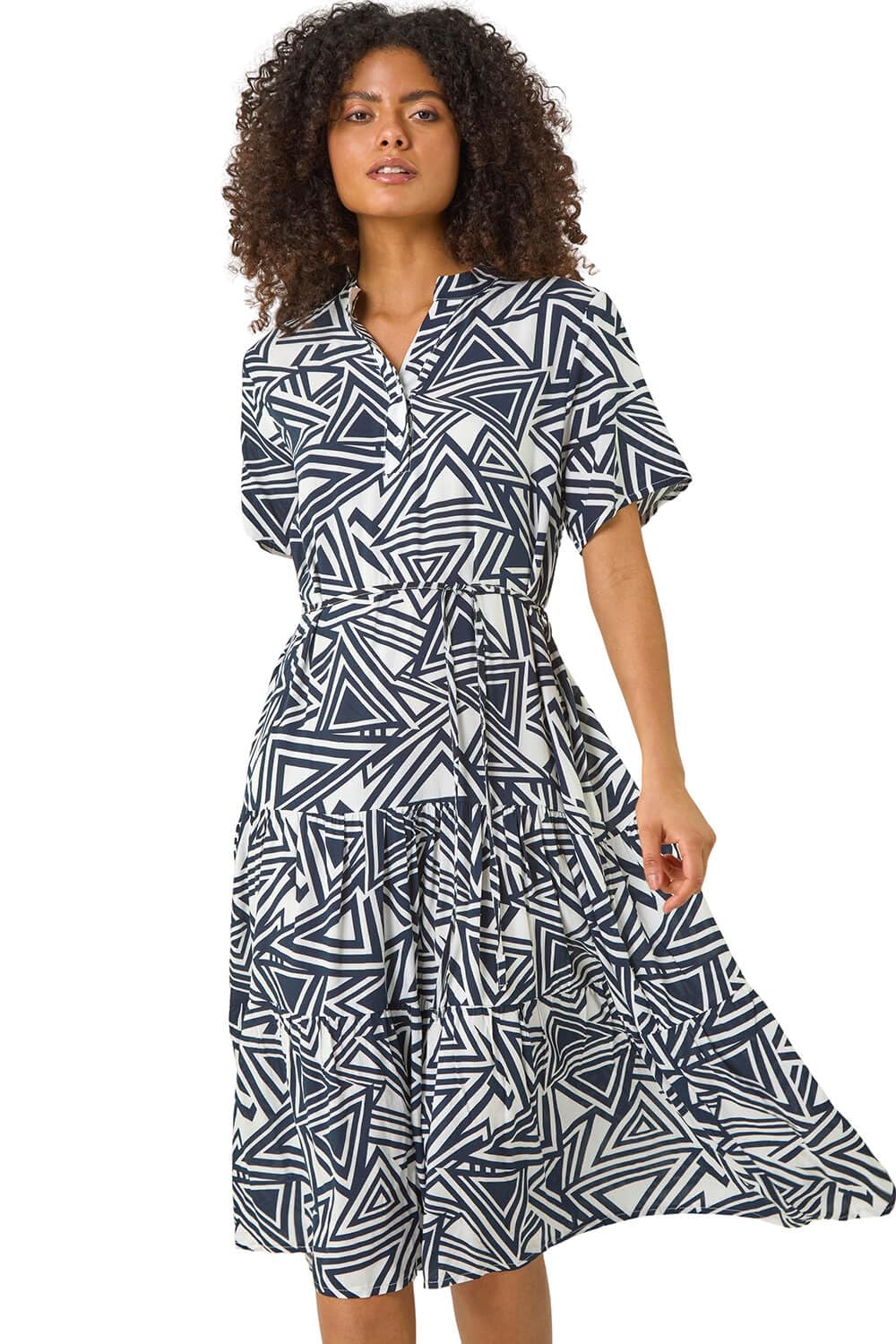 Dusk Women's Navy Abstract Print Midi Shirt Dress Size 10