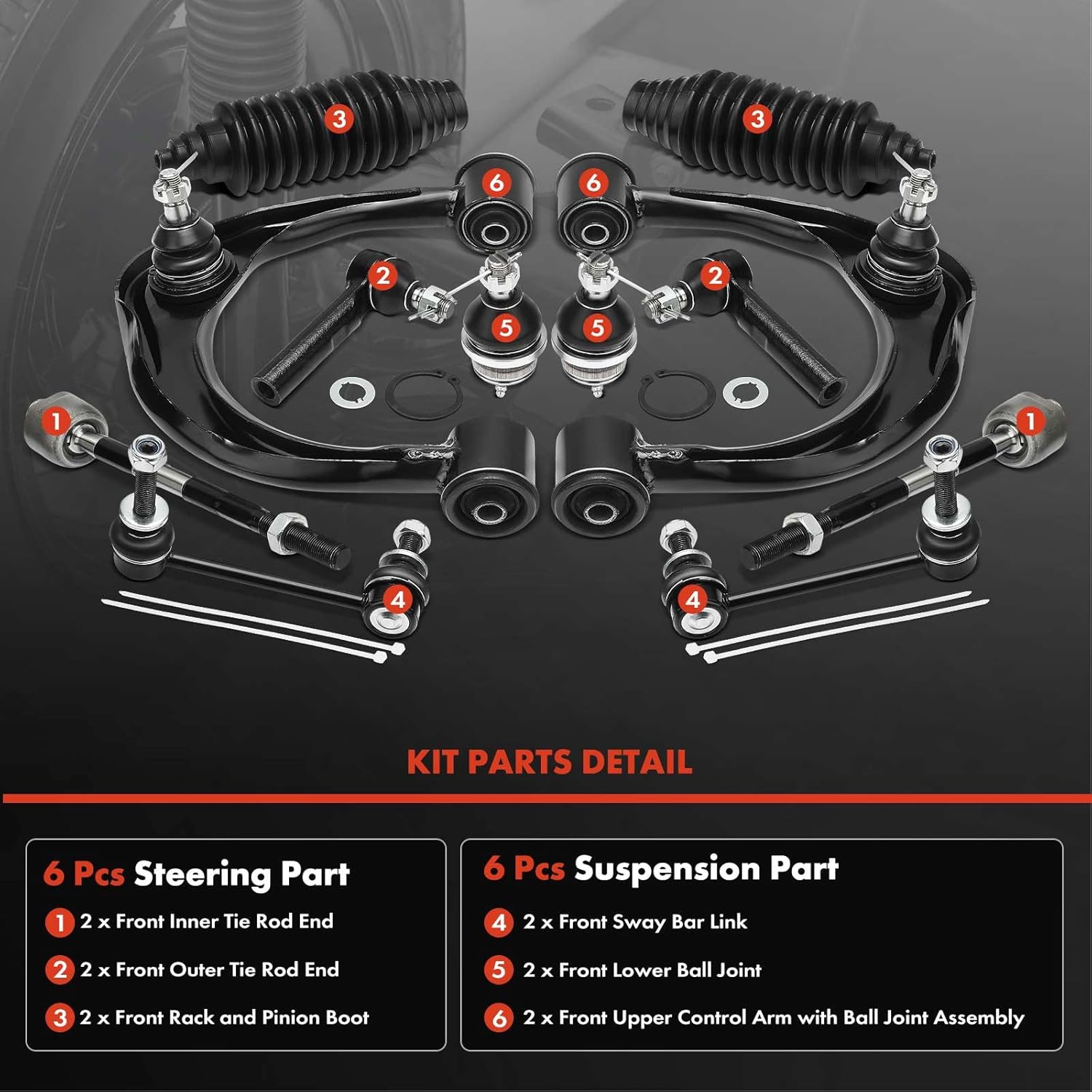 A-Premium 12Pcs Front Suspension Kit, Upper Control Arm, Lower Ball Joint, Sway Bar Link, Inner Outer Tie Rod End, Rack and Pinion Boot, Compatible with Toyota 4Runner 2003-2009, Lexus GX470 2003-2009