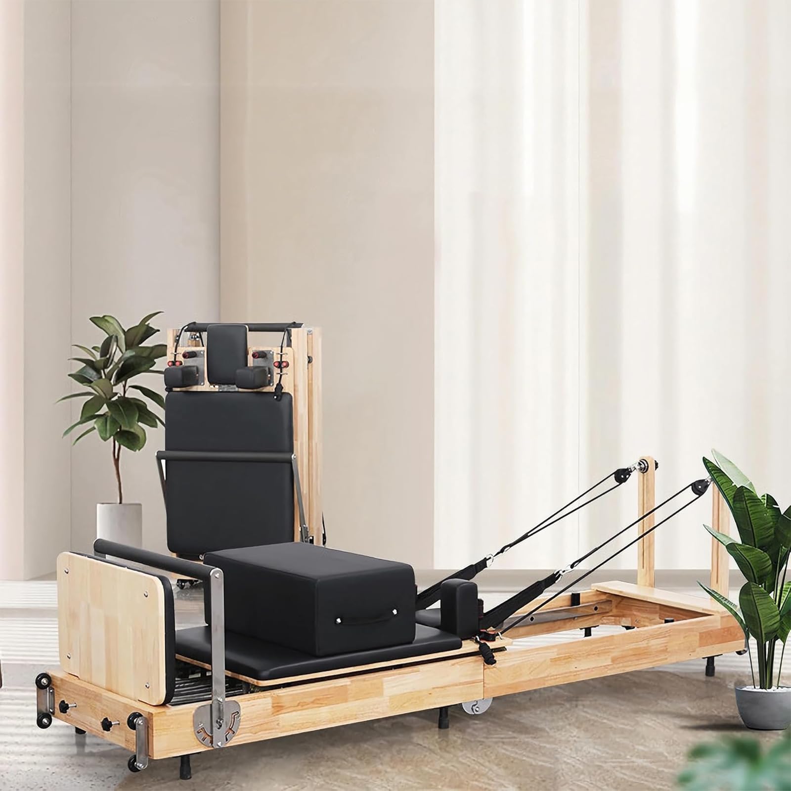 TsoLay Macchina Pilates Reformer Pieghevole, Pilates Reformer in Legno, Attrezzatura Pilates Pieghevole, 7 Livelli di Regolazione della Resistenza, Legno d'Acero per L'allenamento del Corpo Stamina