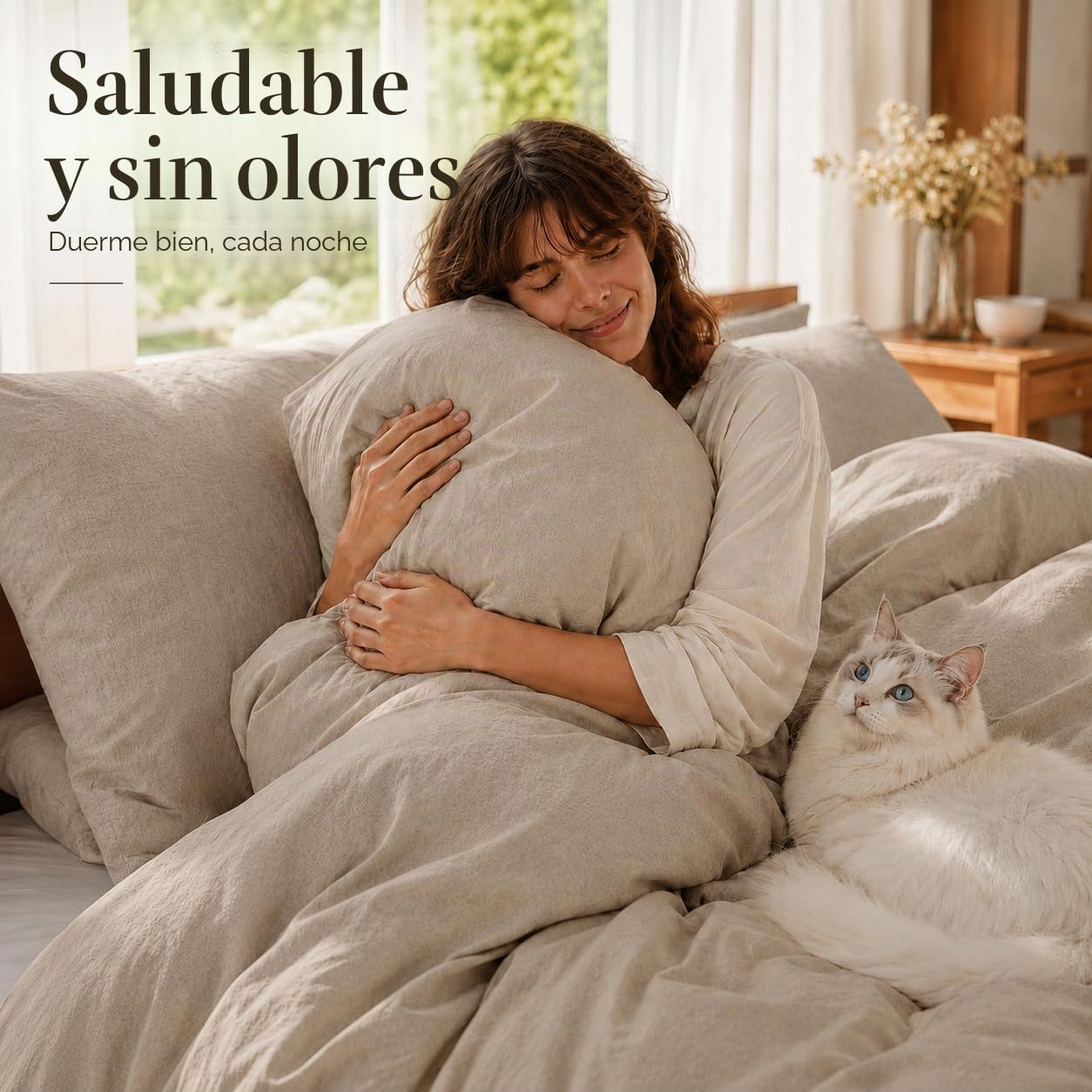 Funda Nórdica Cama 180 Lino,Algodón Lavado Súper Suave con Cremallera, Certificación Oeko-Tex 1 Funda de Edredón 240x220 + 2 Fundas de Almohada 80x80 cm