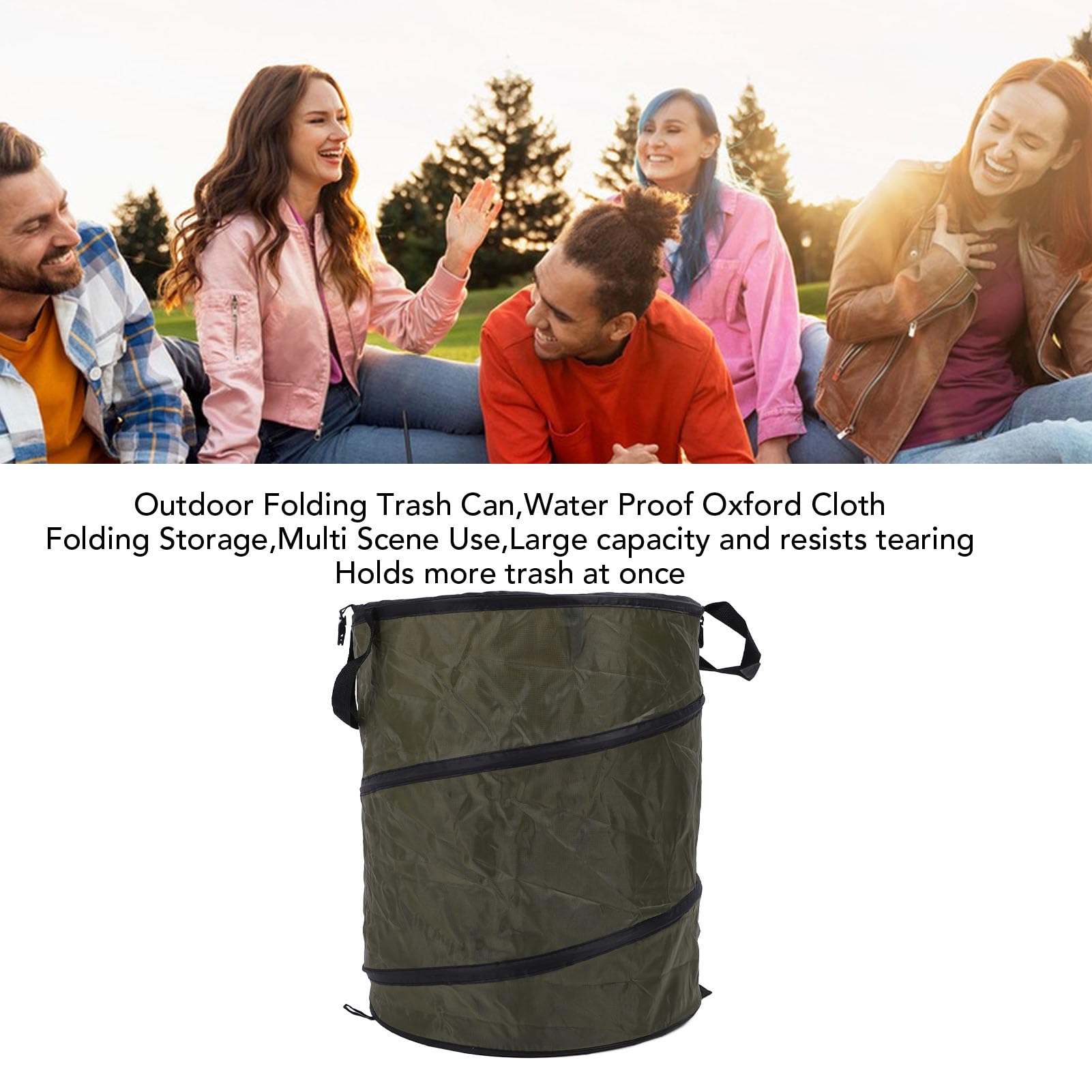 Contenitore Spazzatura Pieghevole Portatile a Prova di Acqua Oxford Cestino da Campeggio per Picnic All'aperto (verde scuro)