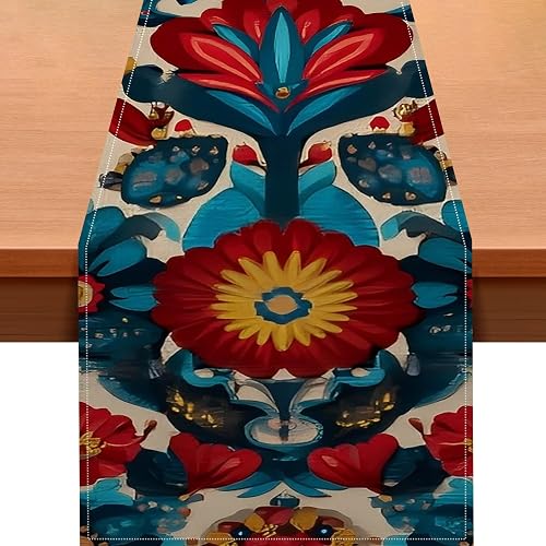 HOMETITUTE Patriotic Table Runner Floral Bird Decor 13 x 72 Inch Burlap