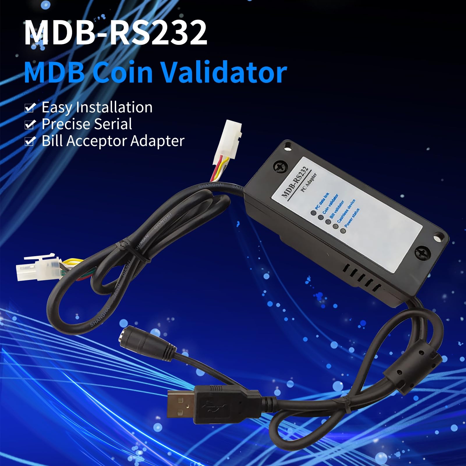 MDB Adapter MDB-RS232 MDB Coin Validator Einfache Installation Präziser serieller Rechnungsakzeptor Adapter mit Kontrollleuchte für bargeldlose Geräte MDB MDB Adapter Box
