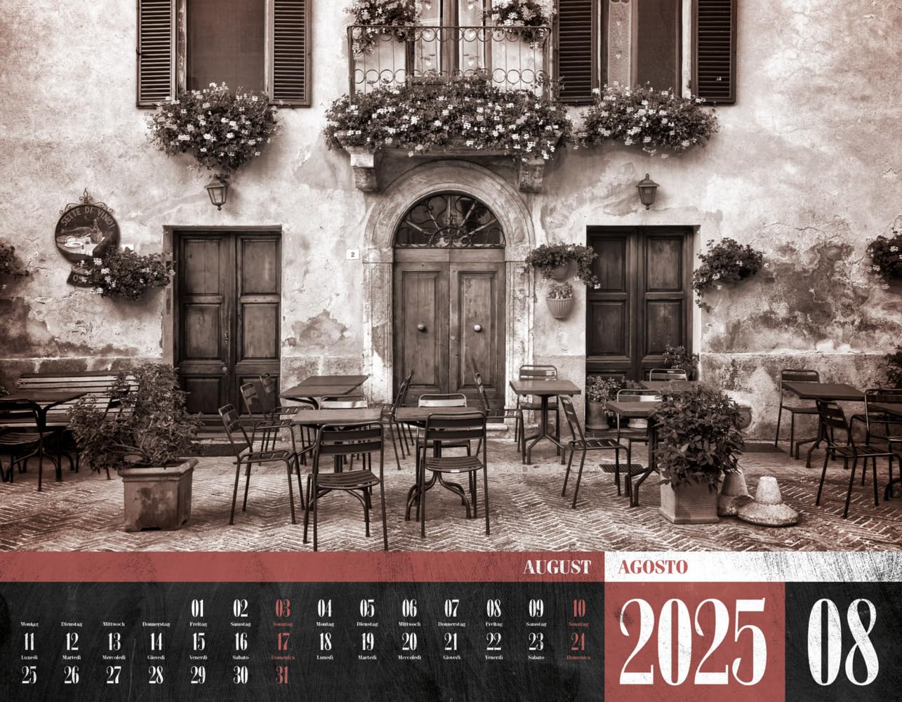 La Dolce Vita - Italienische Lebensart Kalender 2025, Wandkalender in Schwarz-Weiß / Sepia im Querformat (54x42 cm) - Lifestyle-Kalender - Vintage