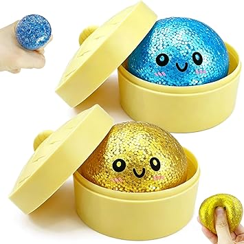 2PCS Mini Glitter Dumpling Squishy, 2026 Upgrade Dumling Mystery Box, Colorful Dumplings Stress Balls Fidget Sensory, Fidget Squeeze Toy for Holiday & Birthday Gifts Blue+Gold