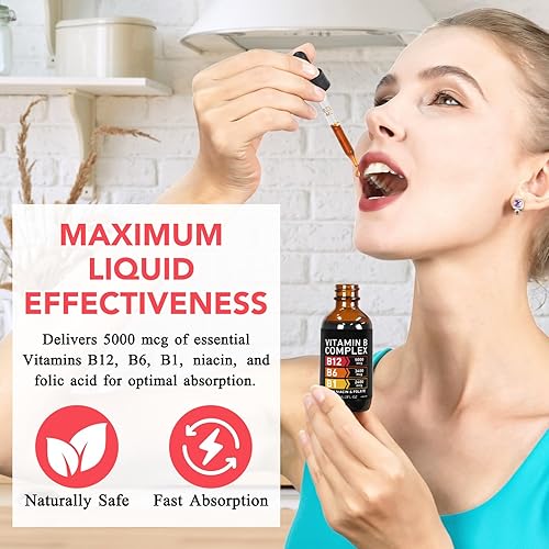 Miniatura 6 de Complejo orgánico de vitamina B, vitaminas del complejo B para mujeres, líquido complejo de vitamina B, vitamina B12 metilcobalamina, vitamina B6,