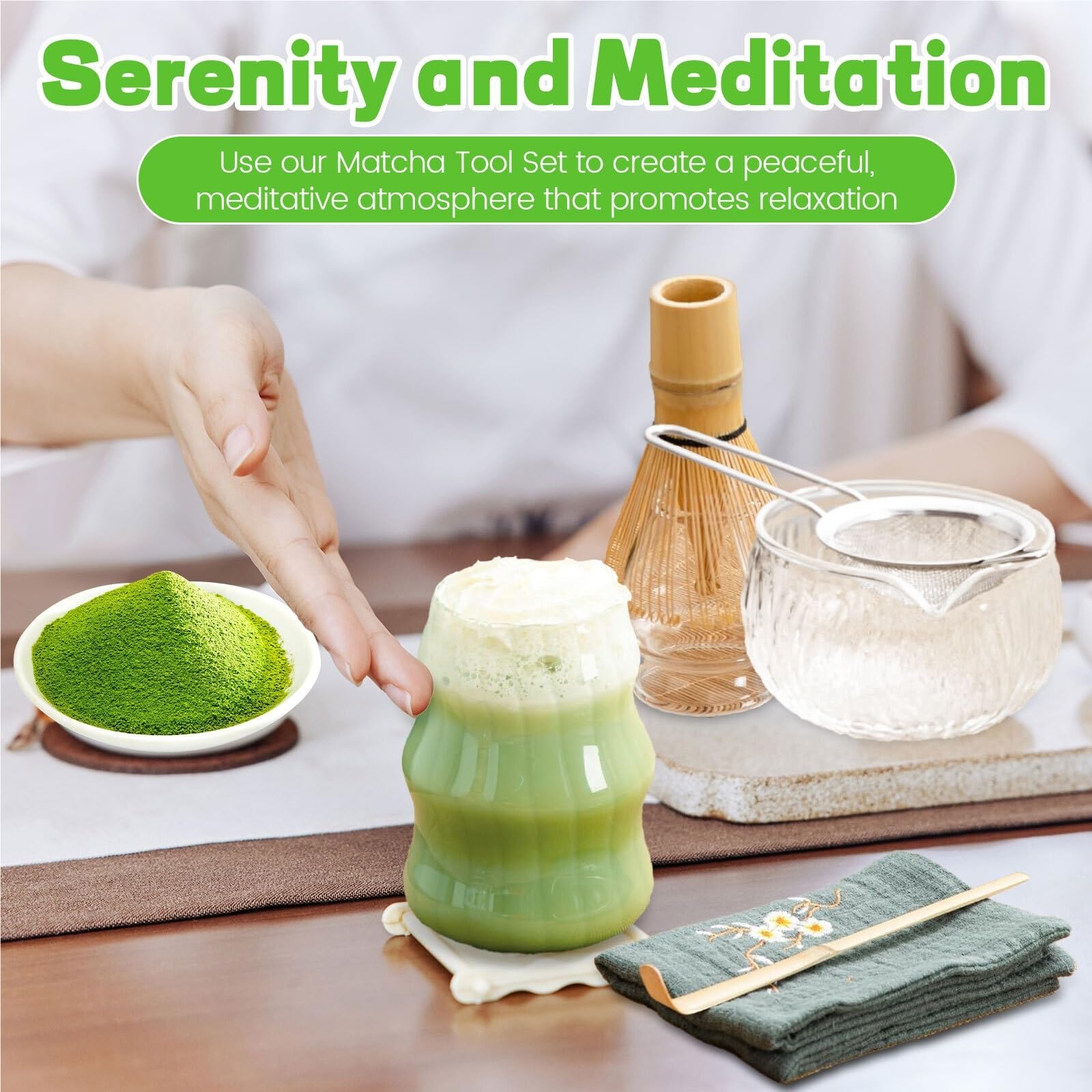 Juego de 7 batidores matcha vidrio transparente, kit for preparar con cuenco, taza y batidor for amantes del té Te matcha kit