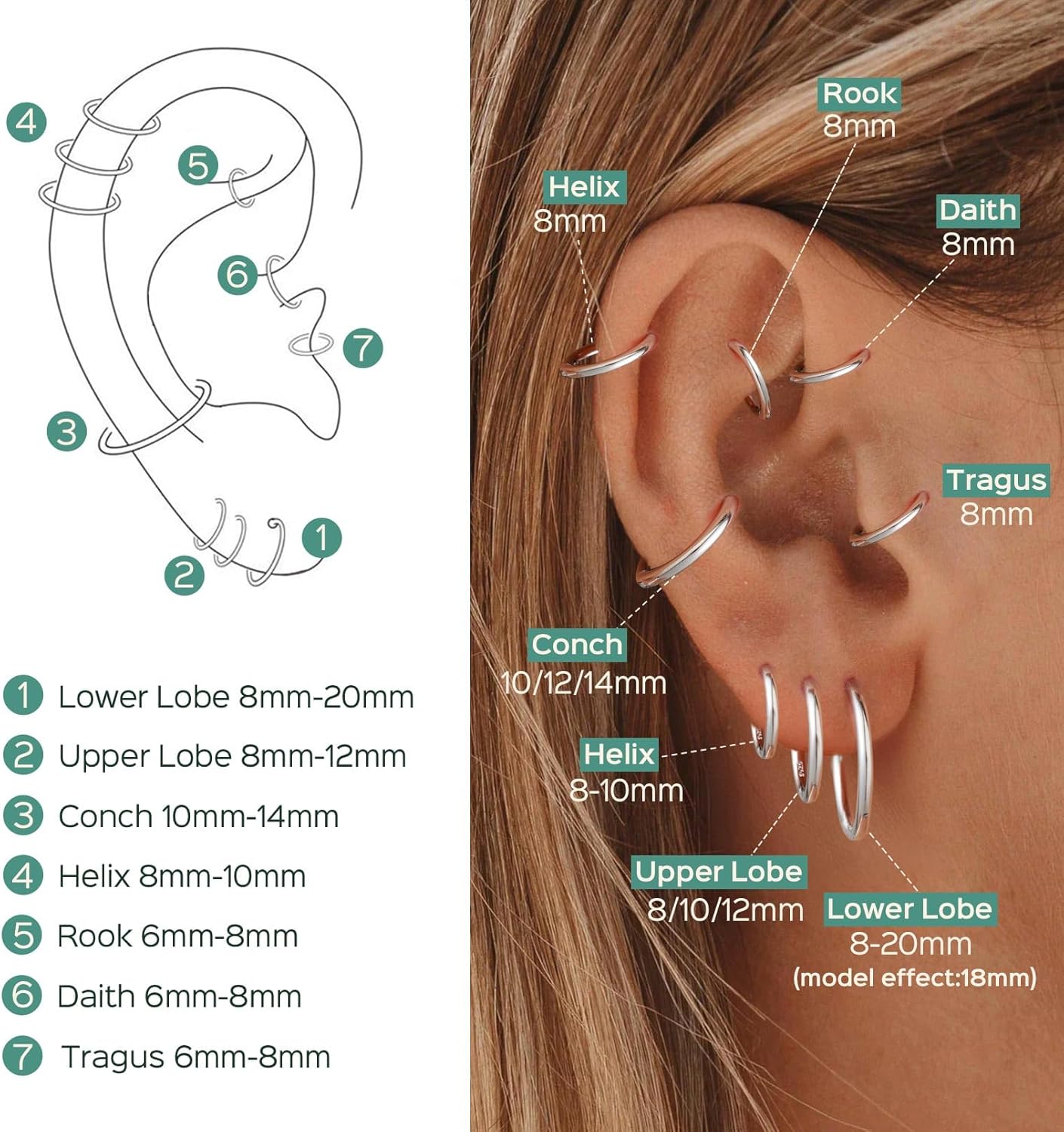 ChicSilver Sterling Silver Hoop Earrings for Women Hypoallergenic 925 Sterling Silver Huggie Earrings for Women Dainty Earring (8/10/12/14/16/18/20MM) - Image 3