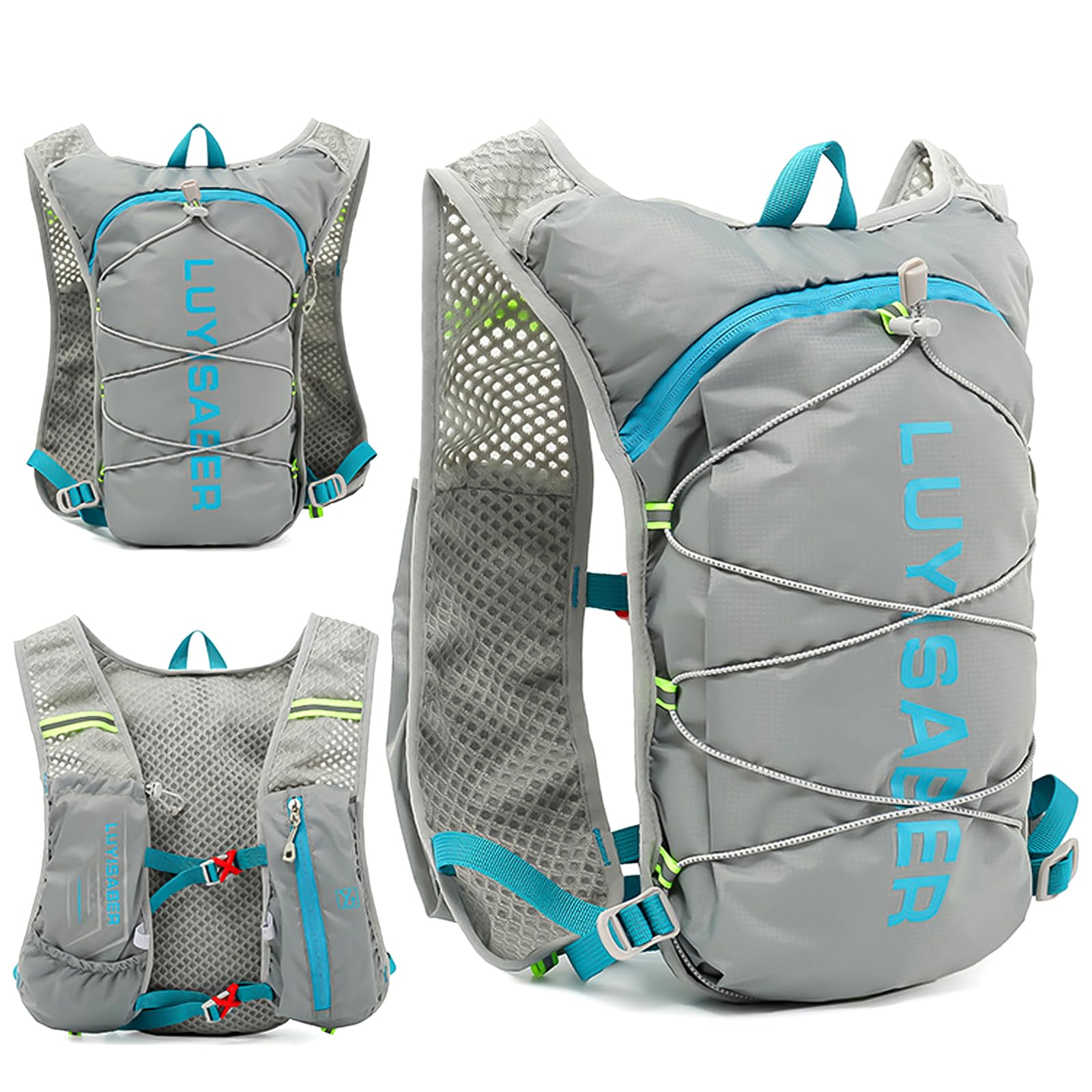 Running Backpacks, Lightweight Running Hydration Vest Backpack with Reflective Design, Unisex Functional Running Vest, Hydration Vest Pack for Outdoor Climbing Hiking Cycling Biking (Grey, One Size)