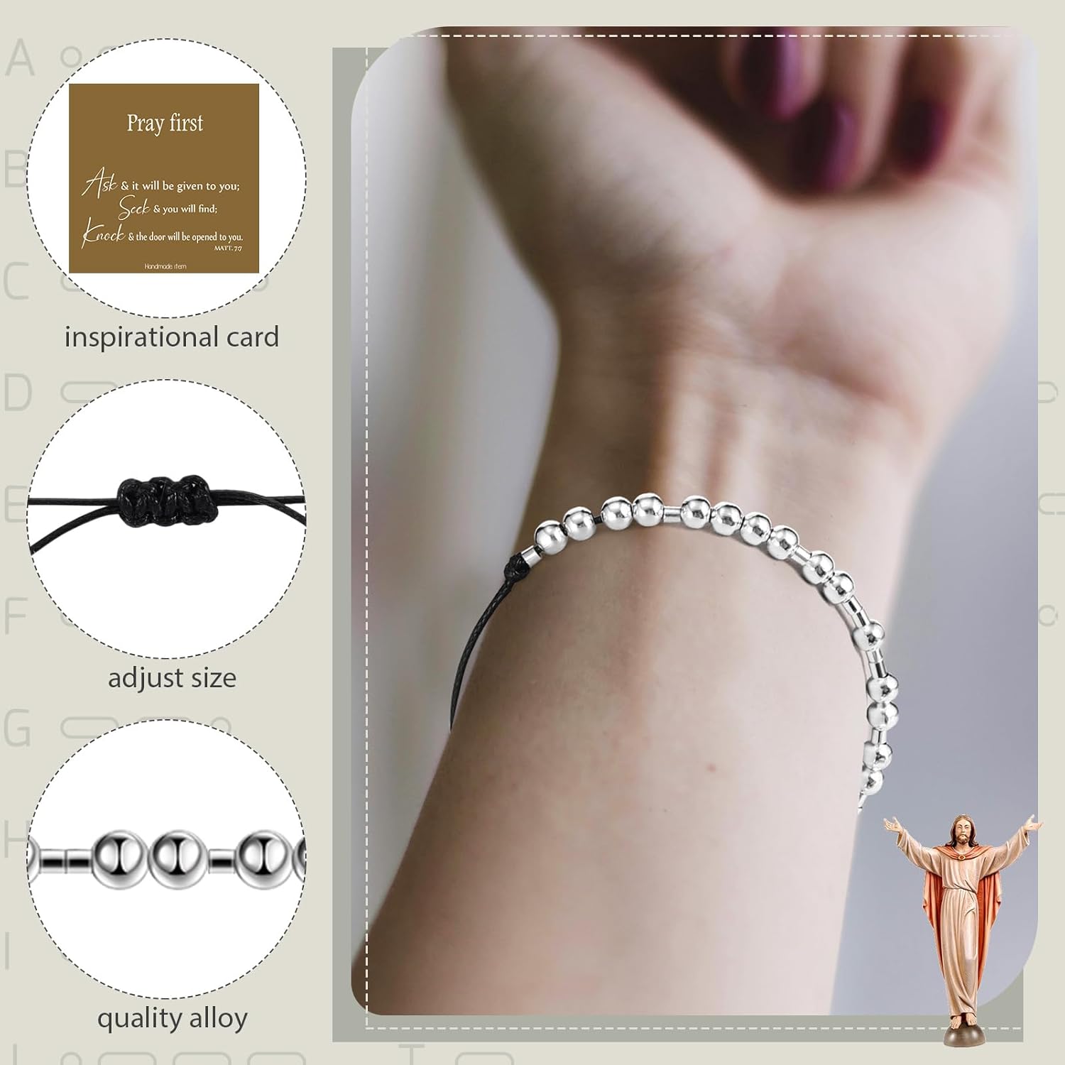 30 Sets Inspirational Morse Code Bracelets for Women Men with Cards Bulk Gifts for Christmas Coworker Staff Employee(Pray First) - Image 3