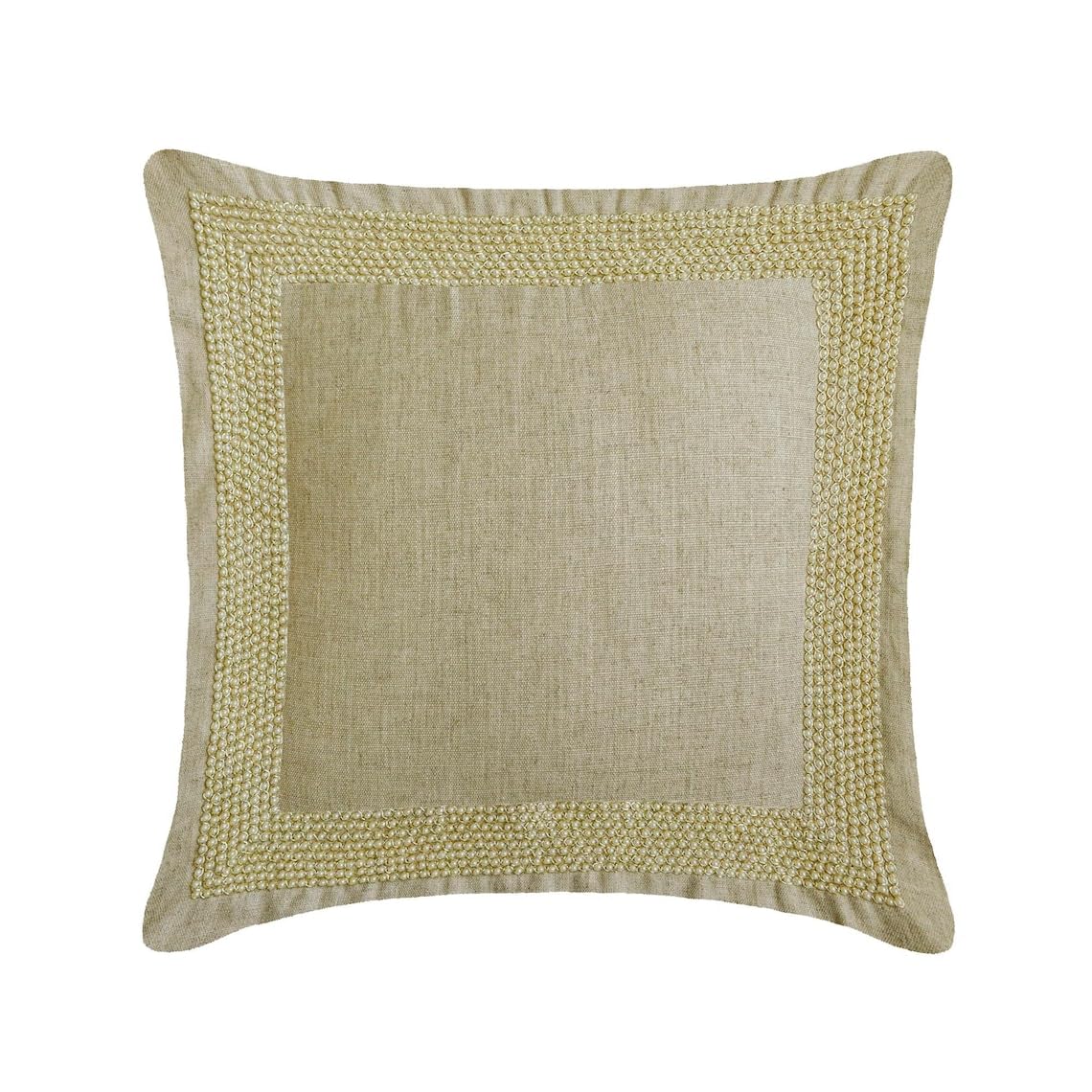 The HomeCentric Decorative Throw Cushion Covers Beige 65x65 cm (26"x26") Linen Pearl, Zardozi Hand Embroidery Pillowcases For Hotels, living, Bed Room, Border Contemporary Style - Linen Pearlshine โ image 1