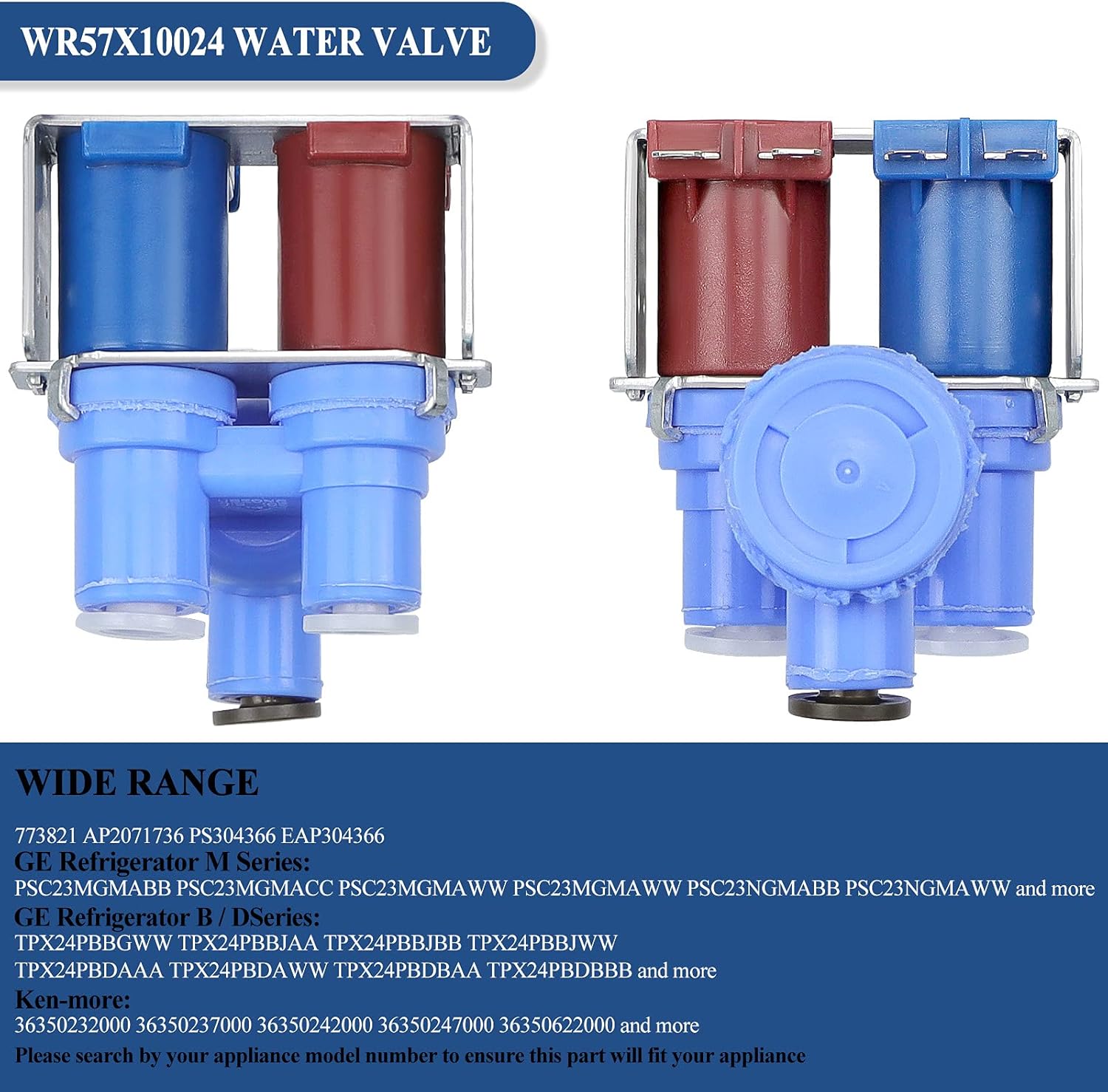 Refrigerator Water Inlet Valve WR57X10024 Replace PS304366 773821 AP2071736 fit for G.E ken.more by Fetechmate