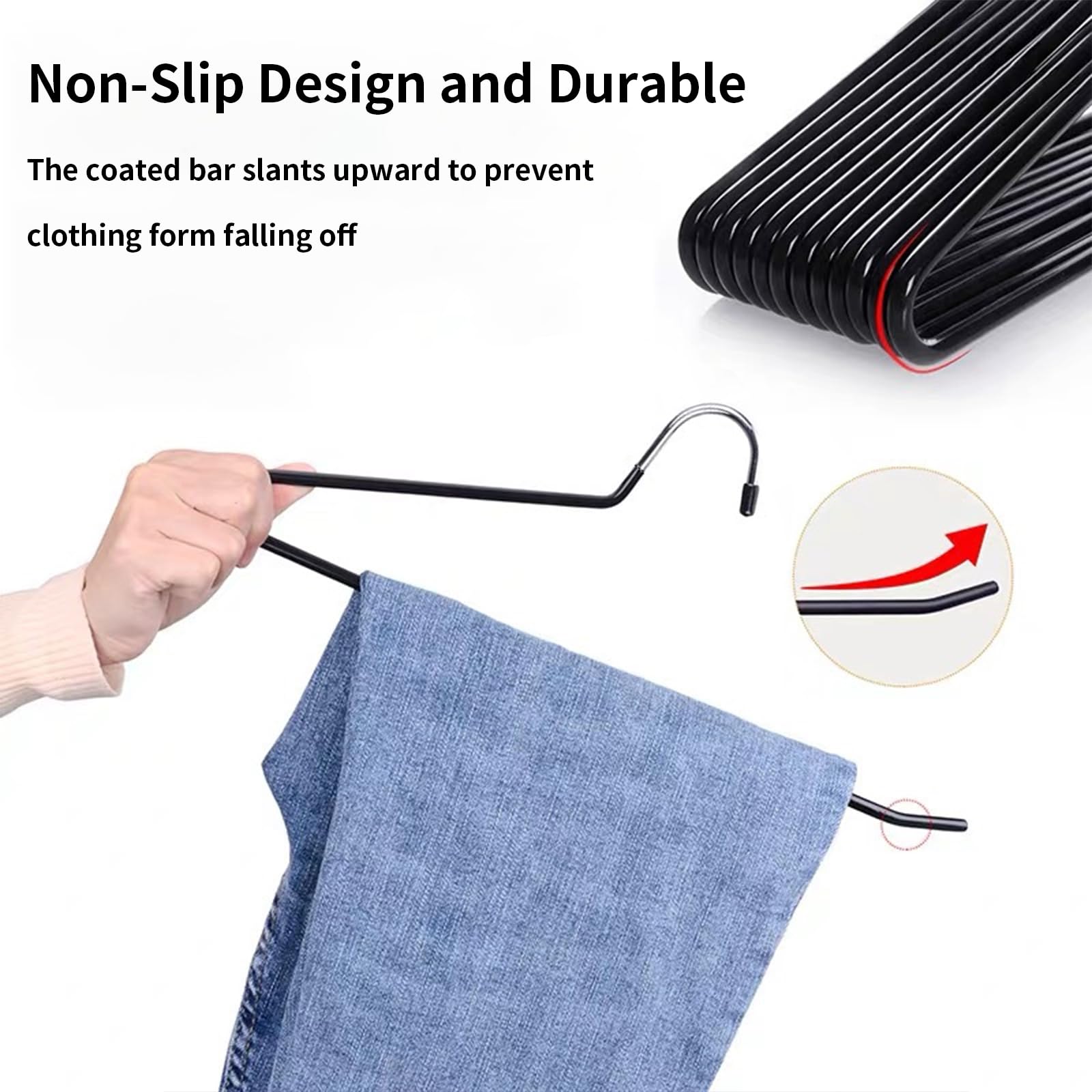ABHENG Grucce per pantaloni, Gancio Grucce per Pantaloni, confezione da 100, Appendiabiti Salvaspazio Bianca, Gruccette in Acciaio Inox, Cromate, 38 x 0,5 x 13 cm, Nero, AIY05100B
