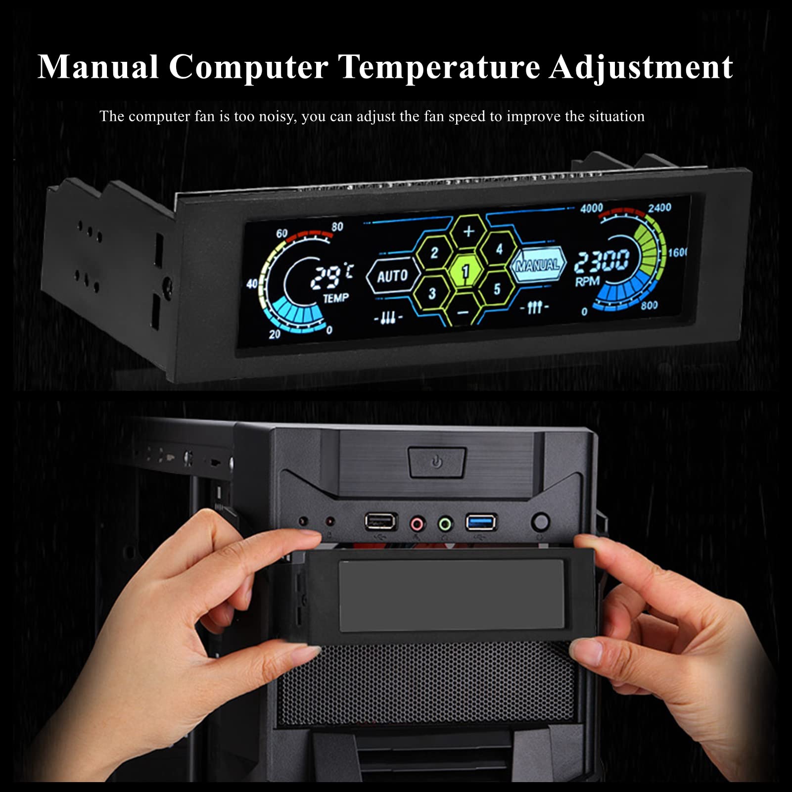 Garsent Regulator prędkości obrotowej wentylatora, termostat i regulator prędkości obrotowej, chłodzenie wnęka napędu LCD, panel przedni LCD, czujnik temperatury CPU