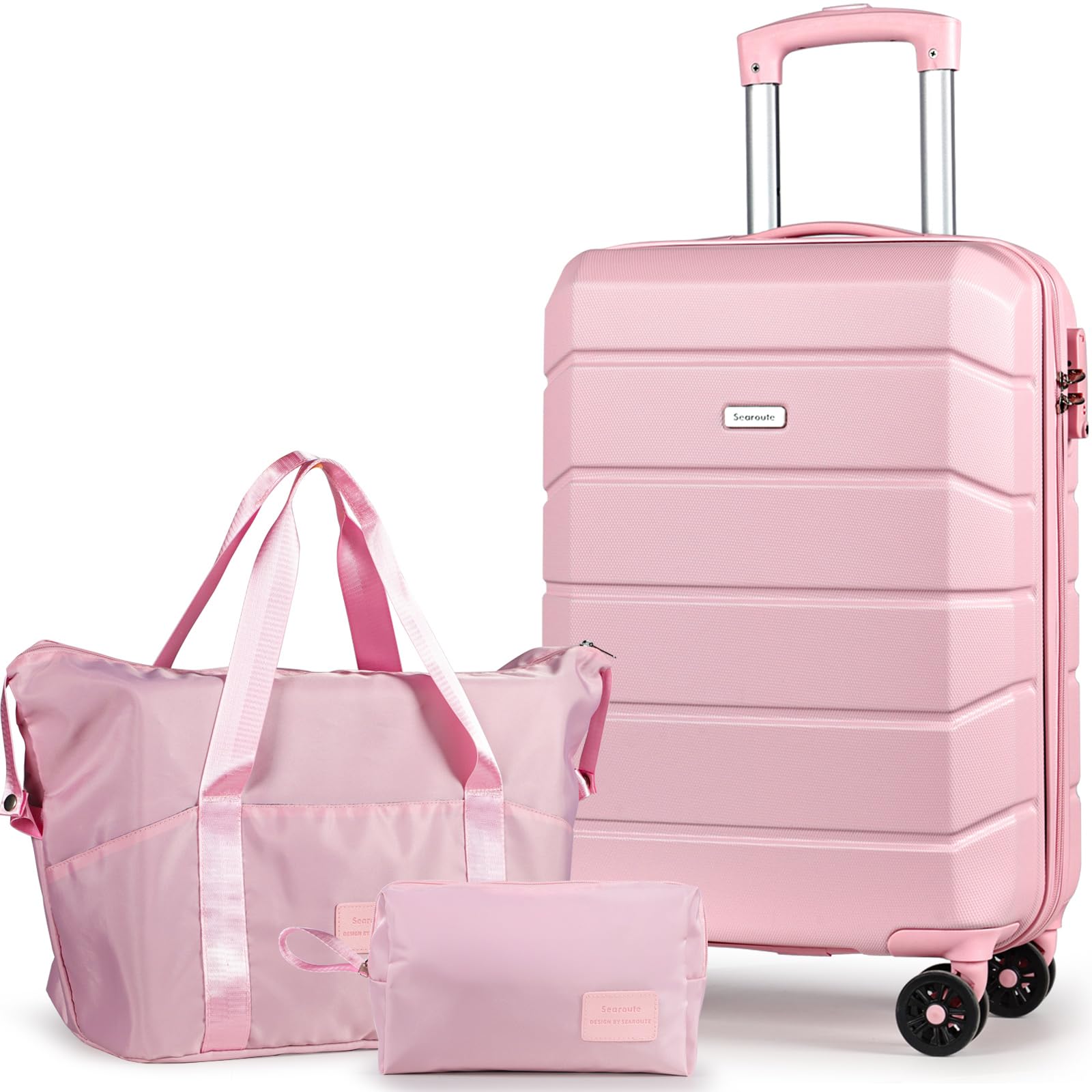 H.yeed 3-teiliges Kofferset, leichtes Trolley-Reisekofferset aus ABS-Hartschale mit 4 Spinner-Rädern und TSA-Schloss für Damen und Herren, 21"+ Reisetasche & Kulturbeutel, Rosa