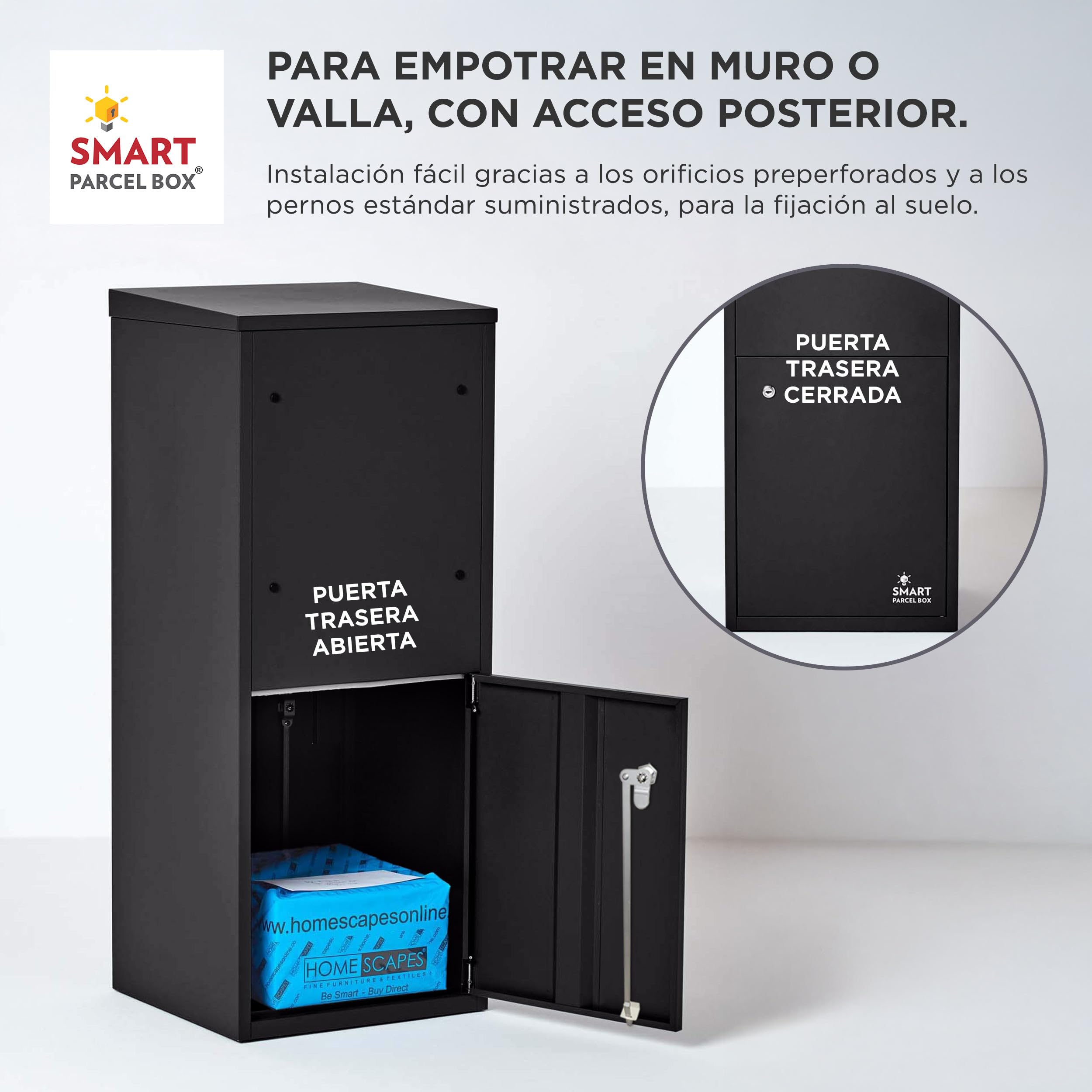 Smart Parcel Box - Buzón inteligente para paquetes tamaño grande, para entregas de compras en linea, con puertas de acceso delantera y trasera, montaje sobre suelo, pared o puerta
