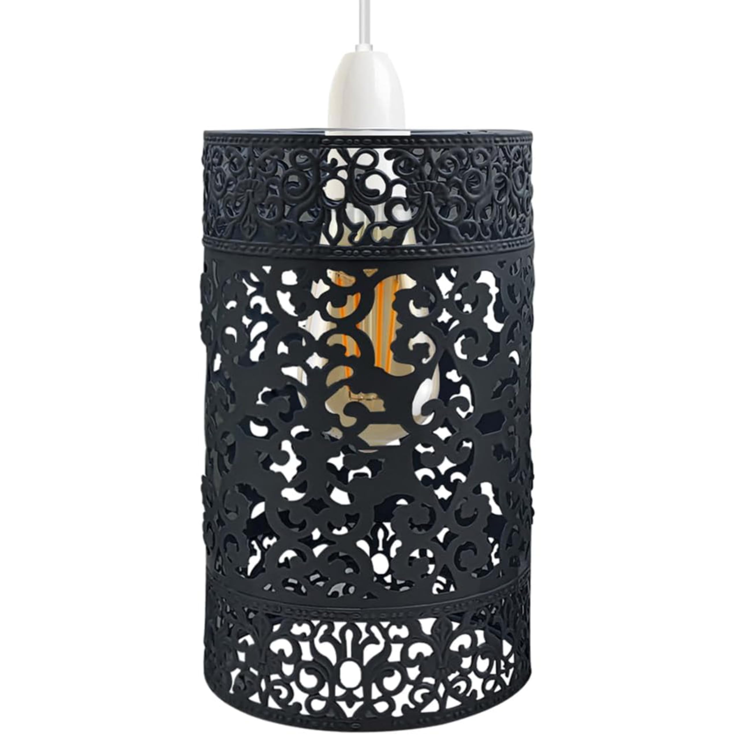 Moroccan Designed Black Metal Circular Pendant Light Shade with Floral Decor | 13.5 cm Diameter, Industrial Style Metal Cage Easy Fit Drum cage Lampshade