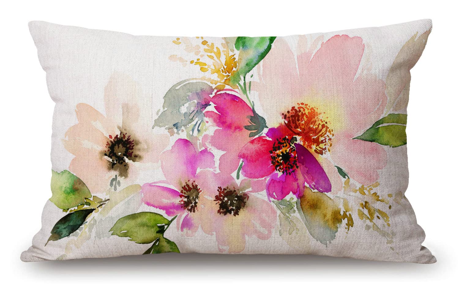 12x20 Inches Pillow Covers Rustic Farmhouse Decor Beautiful Watercolor Flower Pillowcases Cotton Linen Pink Floral Throw Pillow Case Cushion Cover for Sofa Couch Bedroom
