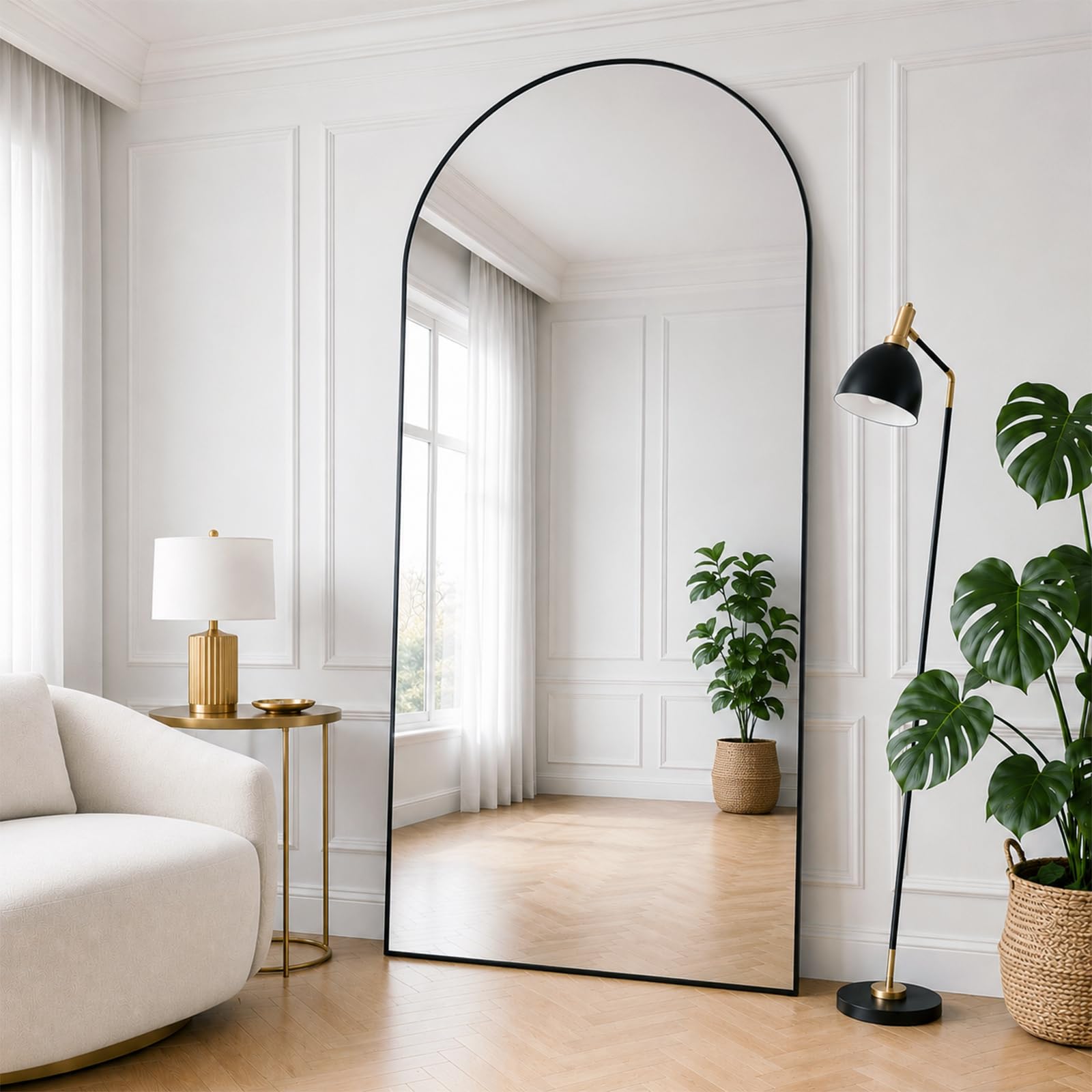 Lorvane Ganzkörperspiegel Standspiegel mit Aluminiumrahmen, Wandspiegel Groß Schwarz, HD-Glas Bruchsicher, Spiegel Ganzkörper für Schlafzimmer Ankleidezimmer Wohnzimmer