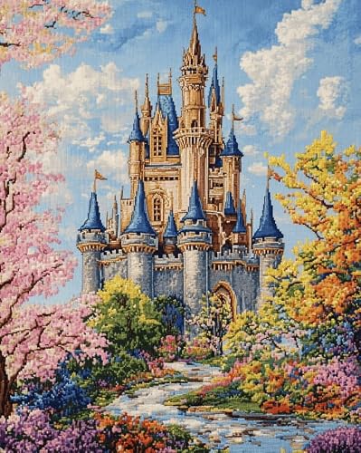 AxiangziK Cross Stitch Kits for Adults Beginners,Beautiful Castle DIY Gift Embroidery Needlework Crafts Home Decor 12x16 inch Easy (11CT Pre-Printed)