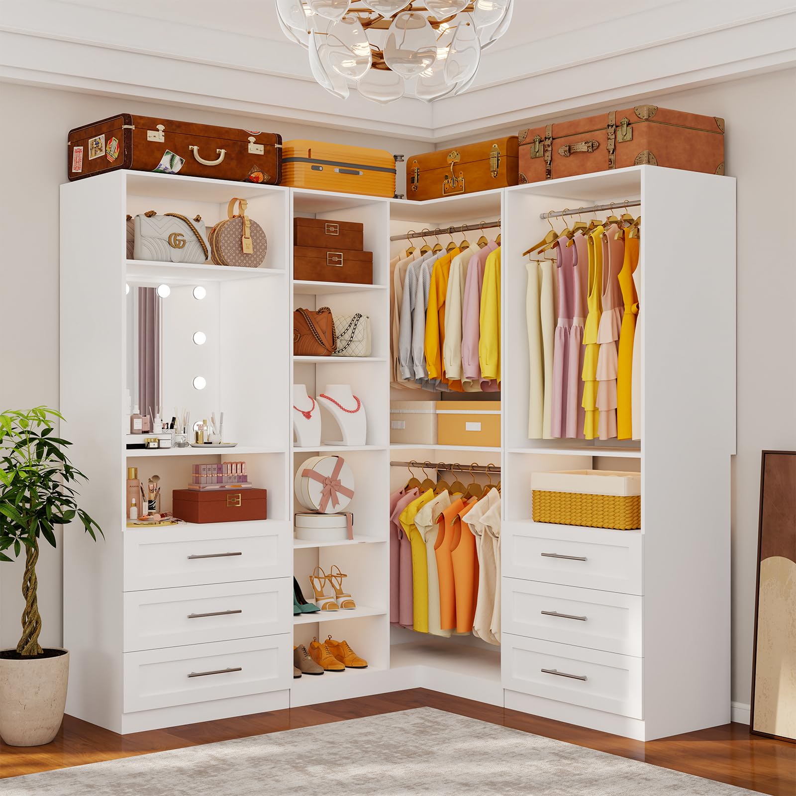 Corner Closet System with 6 Drawers, 7.23-19.04FT Organizer System