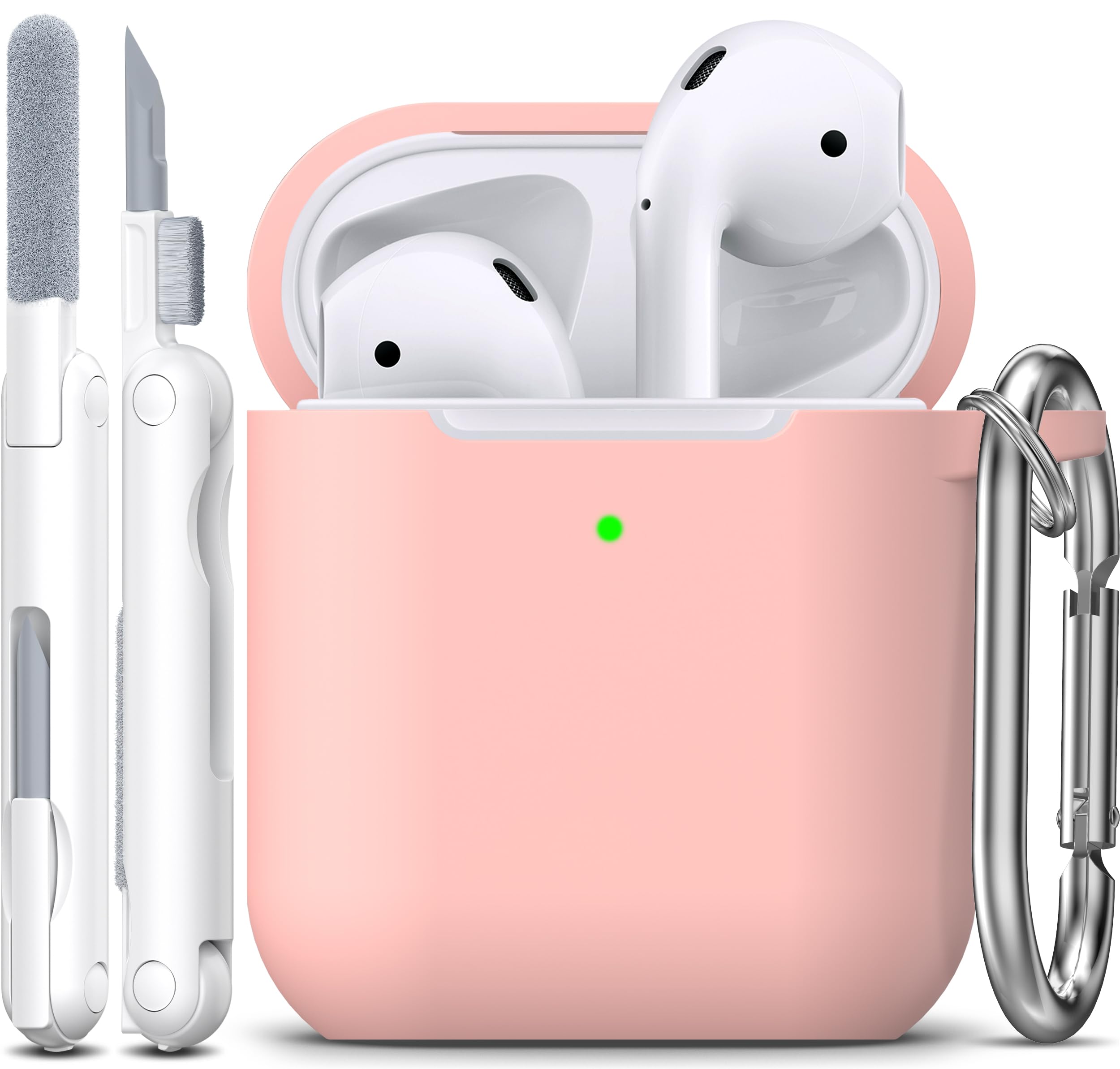 R-fun AirPods Case Cover, Soft Silicone Protective Cover with Keychain for Women Men Compatible with Apple AirPods 2nd 1st Generation Charging Case, Front LED Visible-Pink Sand