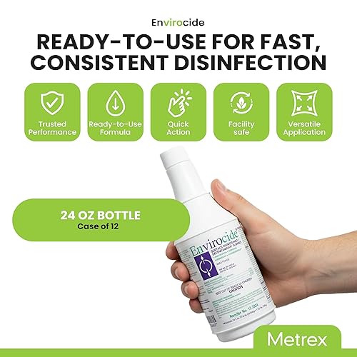 Miniatura 3 de Metrex Envirocide Limpiador desinfectante de superficie, botella de 24 onzas, a base de alcohol, caja de 12, 13-3324
