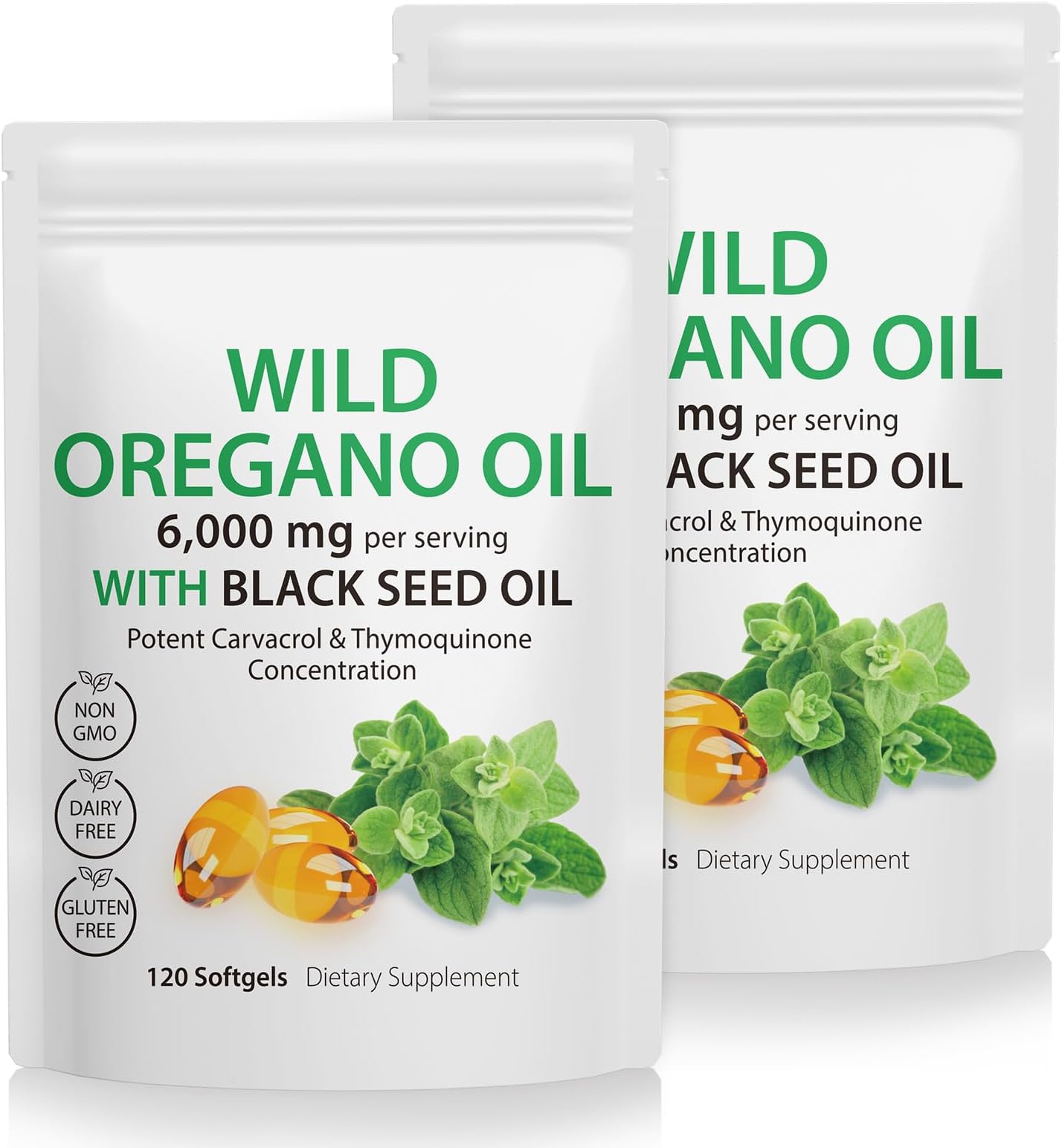 Oregano Oil Capsules, 240 Softgels, 2 in 1 6,000mg Wild Oregano Oil with Black Seed Oil 200mg Supplement- 4X Strength Carvacrol & Thymoquinone, Gluten Free & Non-GMO