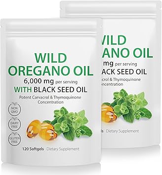 Daiasns Oregano Oil Capsules, 240 Softgels, 2 in 1 6,000mg Wild Oregano Oil with Black Seed Oil 200mg Supplement- 4X Strength Carvacrol & Thymoquinone, Gluten Free & Non-GMO