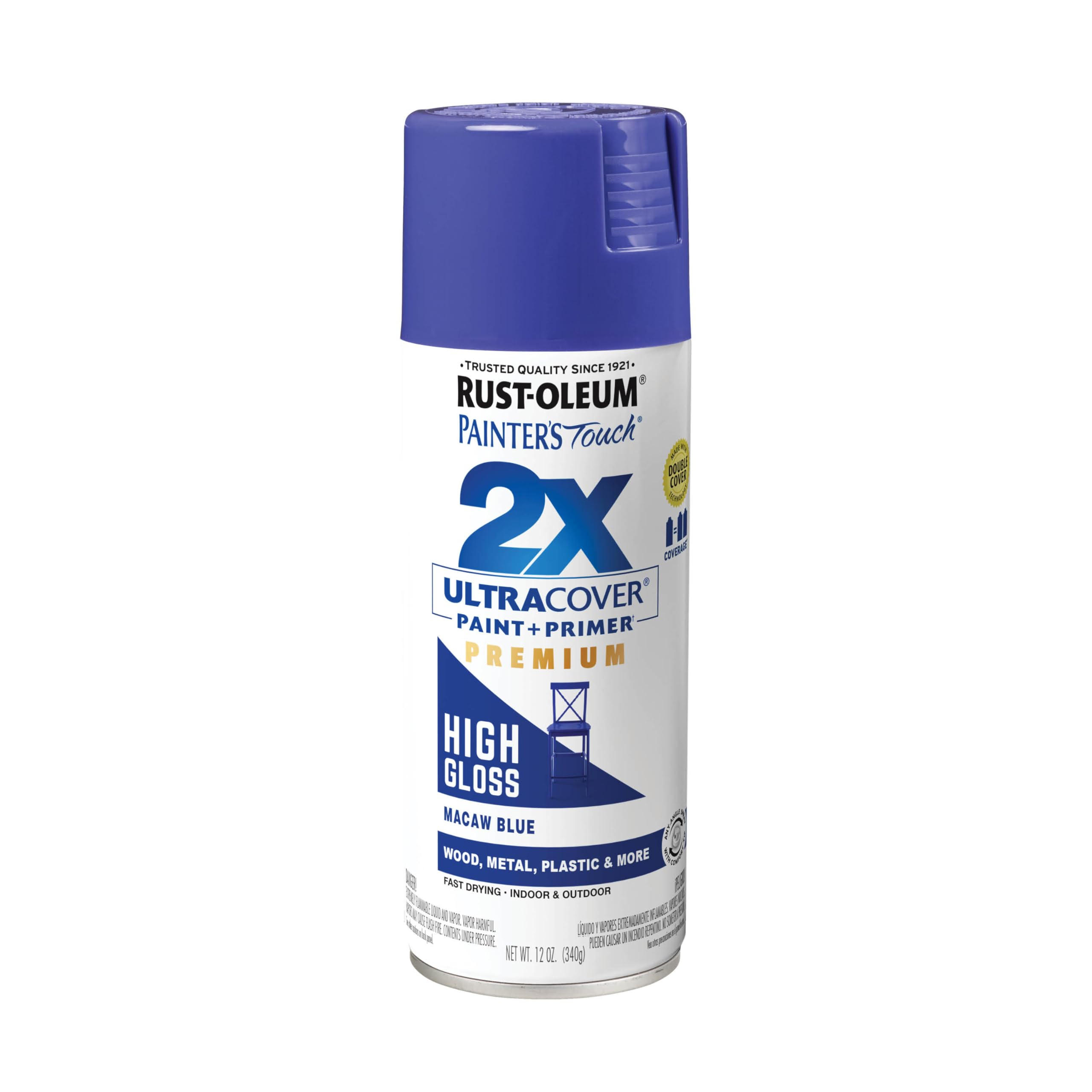 Rust-Oleum 355057 Painter's Touch 2X Ultra Cover Spray Paint, 12 oz, High Gloss Macaw Blue