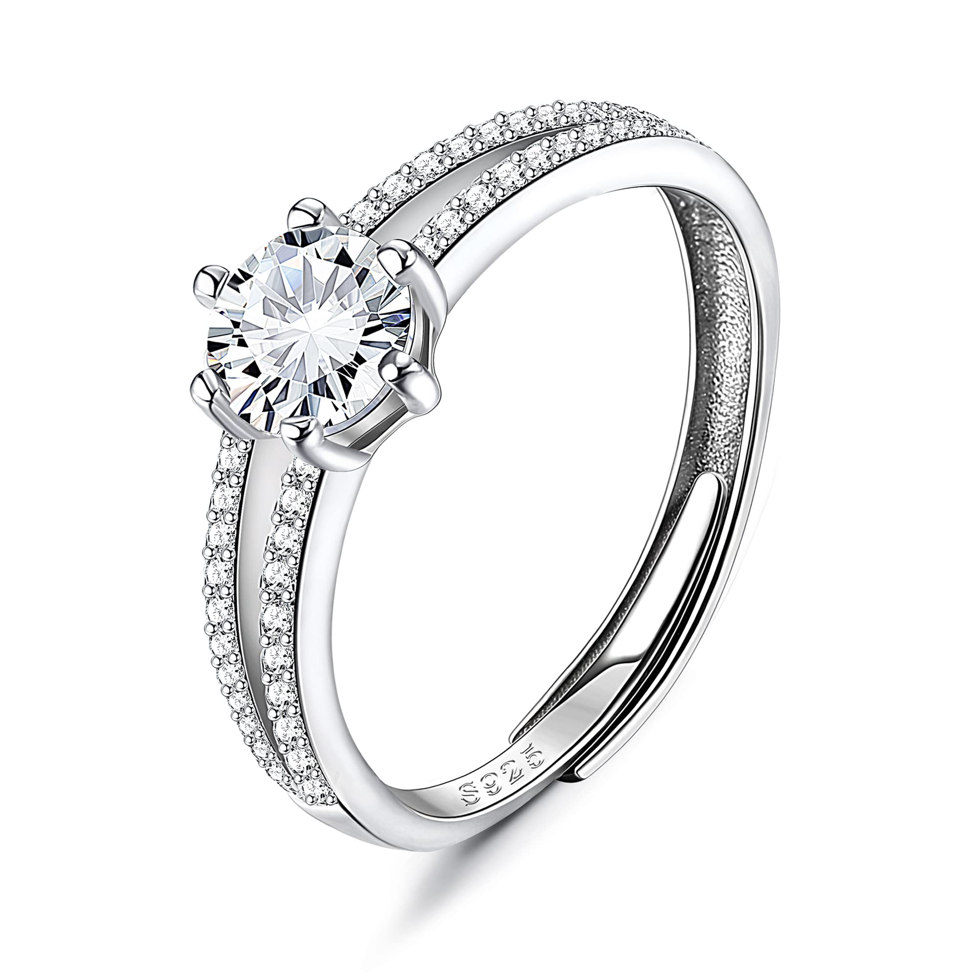 JeweBella Anillo Mujer Plata de Ley 925 Anillo Zirconia Cúbica Brillante Ajustable Anillo Compromiso Mujer Anillo Pareja Plata Anillo de Bodas para Alianza Bodas Regalo Aniversario
