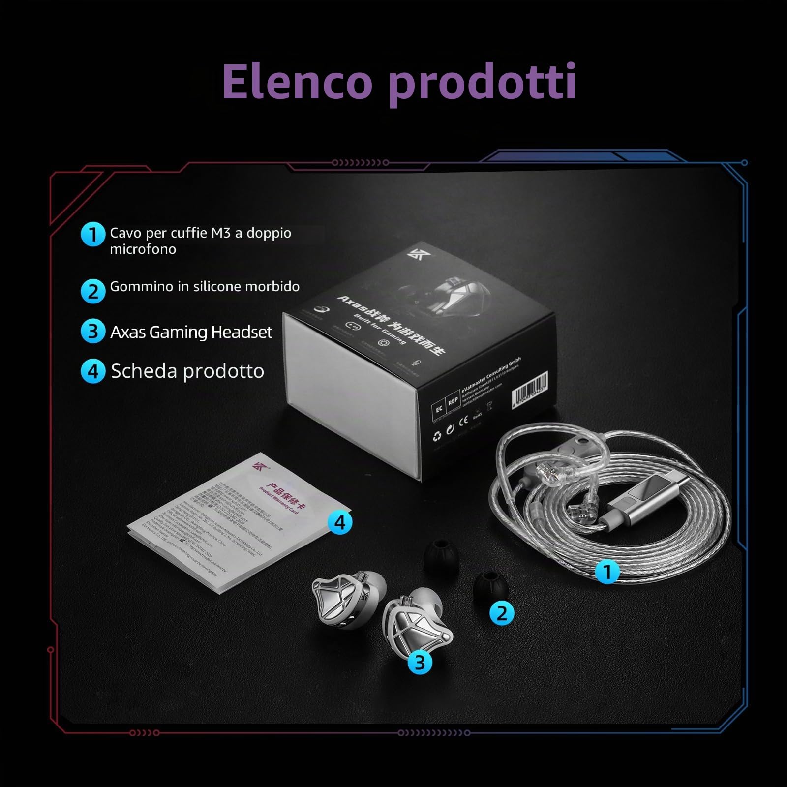 KZ AXAS Cuffie In Ear Gaming, In Ear Monitor per FPS Gamers, Auricolari HIFI con Microfono, adatte sia per il gaming che per la musica, 4 EQ Modes, Cuffie IEM con Cavo OFC Staccabile 2Pin