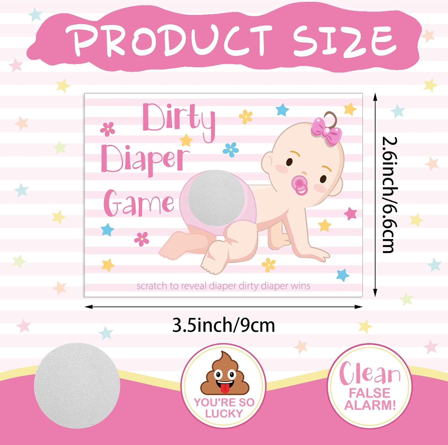 Geyee 60 Pieces Baby Shower Scratch off Game Funny Raffle Cards Baby Shower Party Games Decorations Cute Activity for Activity and Idea for Boy Girl(Pink)