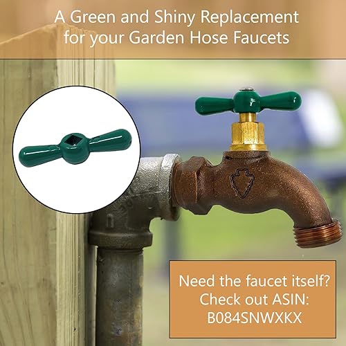 Miniatura 7 de MI MADOL IMPORTS, LLC MADOL Mango en T de repuesto de metal verde con brocha cuadrada Sillcock Tee Hose Bibb Asa de repuesto Cantidad 2 [5400-2]