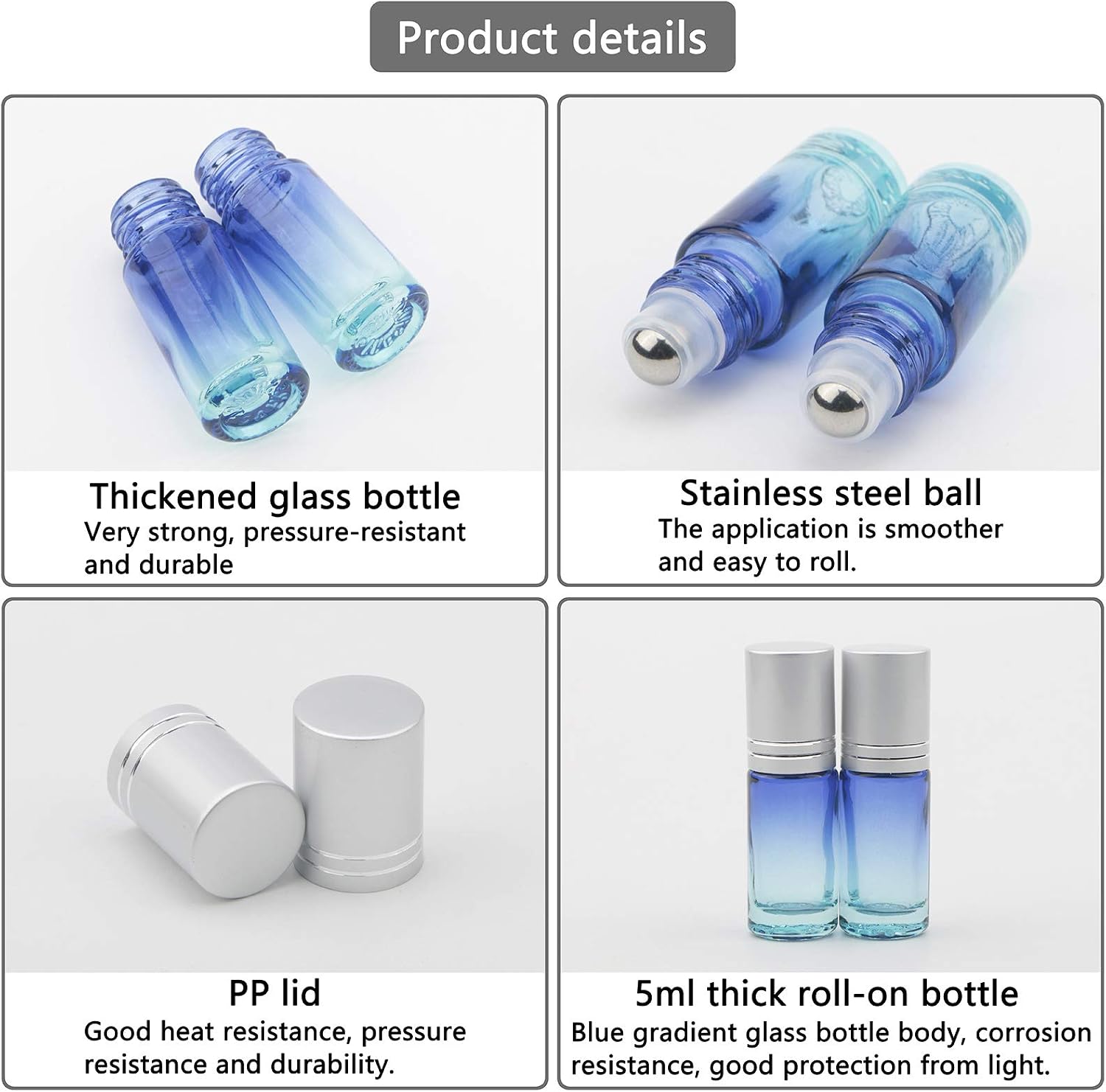 Kesell Essential Oil Roller Bottles 5ml 10Pack Blue Gradient Glass | Refillable Glass Vials, Stainless Steel Roller Balls, Silver Aluminum Caps, for Perfumes, DIY Blends, Includes Funnels