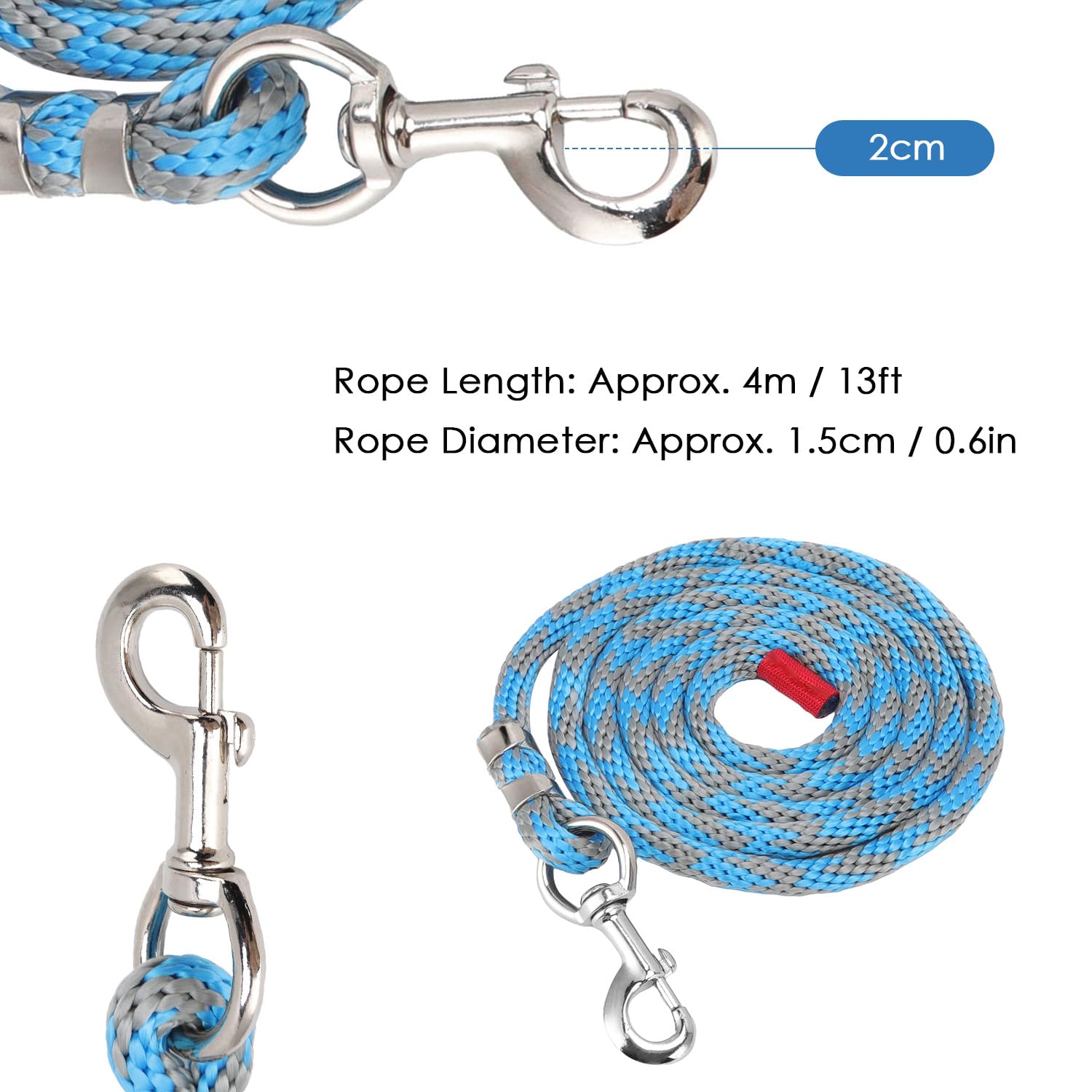 Tissting Corda di Piombo per Cavalli da 4M/13 Piedi Corda di Piombo Pesante in Lega di Nylon Resistente Adatta per Cavalli, Bestiame, per Allenamento E Tempo di Gioco(Grigio-Blu)