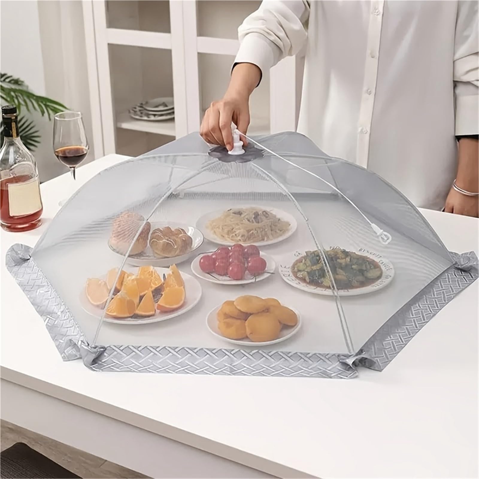 Netzabdeckung für Lebensmittel, Abdeckungen Mesh Pop Up, Netzabdeckung Haushalt faltbar mehrfarbig 70–75 cm(Mixed Shape)