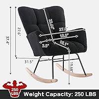 Vista 2 de Silla mecedora moderna para cuarto de bebé, silla deslizadora tapizada con respaldo alto, sillón de acento mecedor con patas de madera maciza