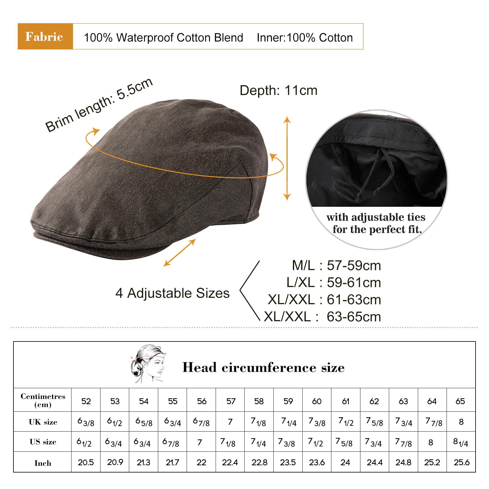 TOP-EX Męska designerska płaska czapka do golfa lub na co dzień - stylowa czapka gazeciarza z daszkiem do golfa, wędkowania, chodzenia, strzelania i polowania 57-65 cm (M-3XL)