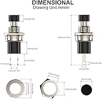 Vista 3 de Interruptor de botón momentáneo, 1A 250VAC SPST Mini interruptores de botón cerrado normal (NC) tapa negra y roja - 10 piezas