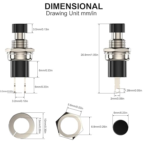 Miniatura 3 de DIYhz Interruptor de botón momentáneo, 1A 250VAC SPST Mini interruptores de botón cerrado normal (NC) tapa negra - 10 piezas