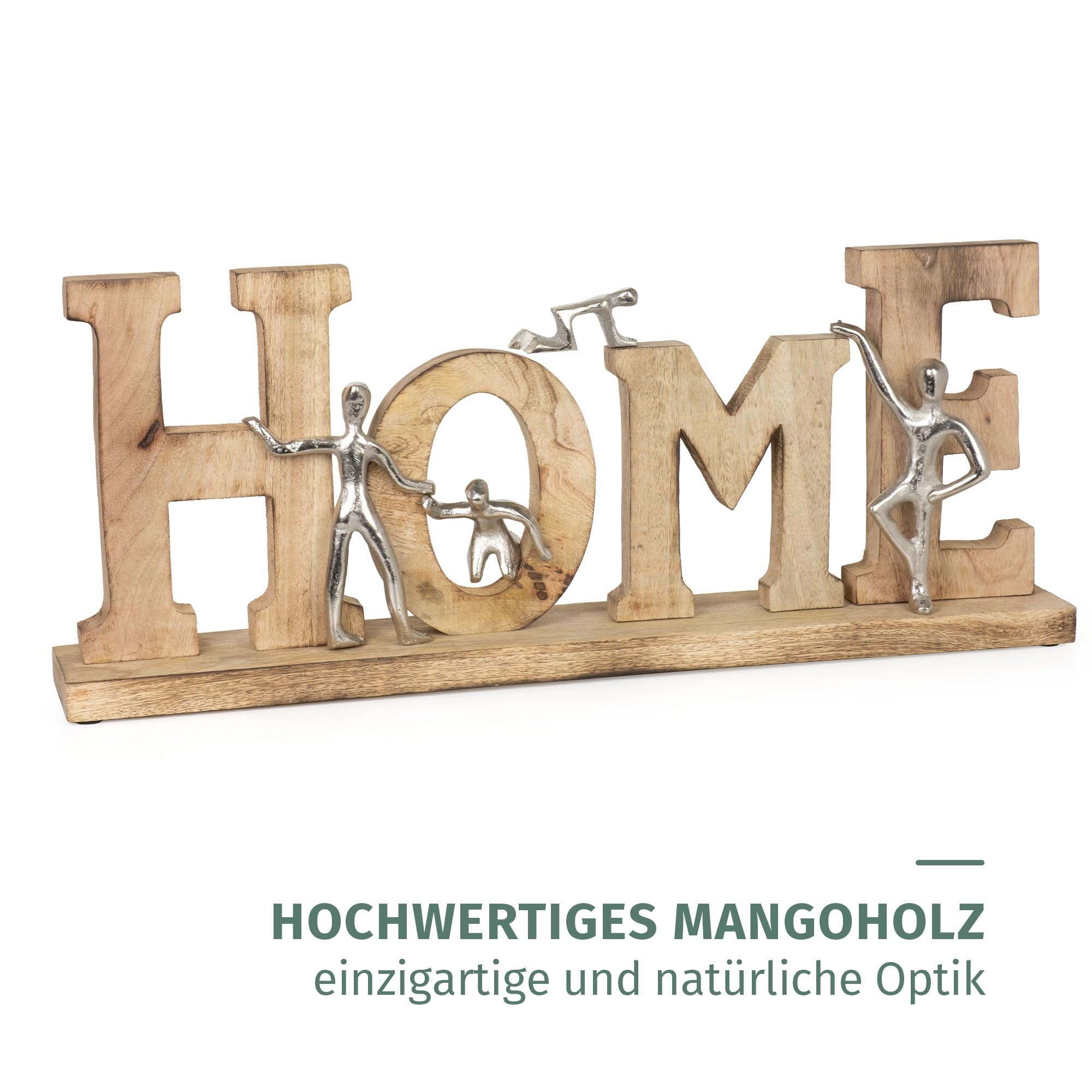 Moritz Figurka dekoracyjna Home 24 cm z drewna mango i aluminium rzeźba z figurkami symbolizuje rodzinę spójność i bezpieczeństwo, nowoczesna dekoracja, rękodzieło, obiekt dekoracyjny, salon, unikat